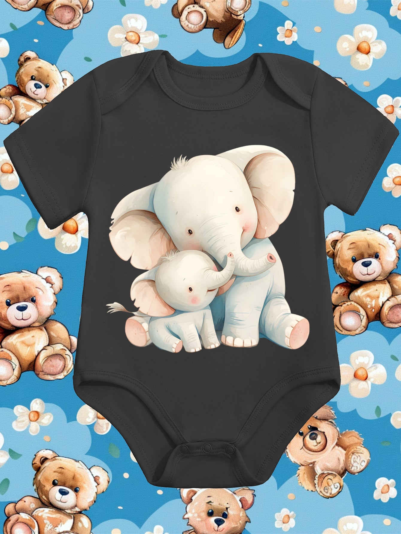 Adorable Baby Elephant Print Onesie Soft Cotton Bodysuit for Newborns 0-12 Months