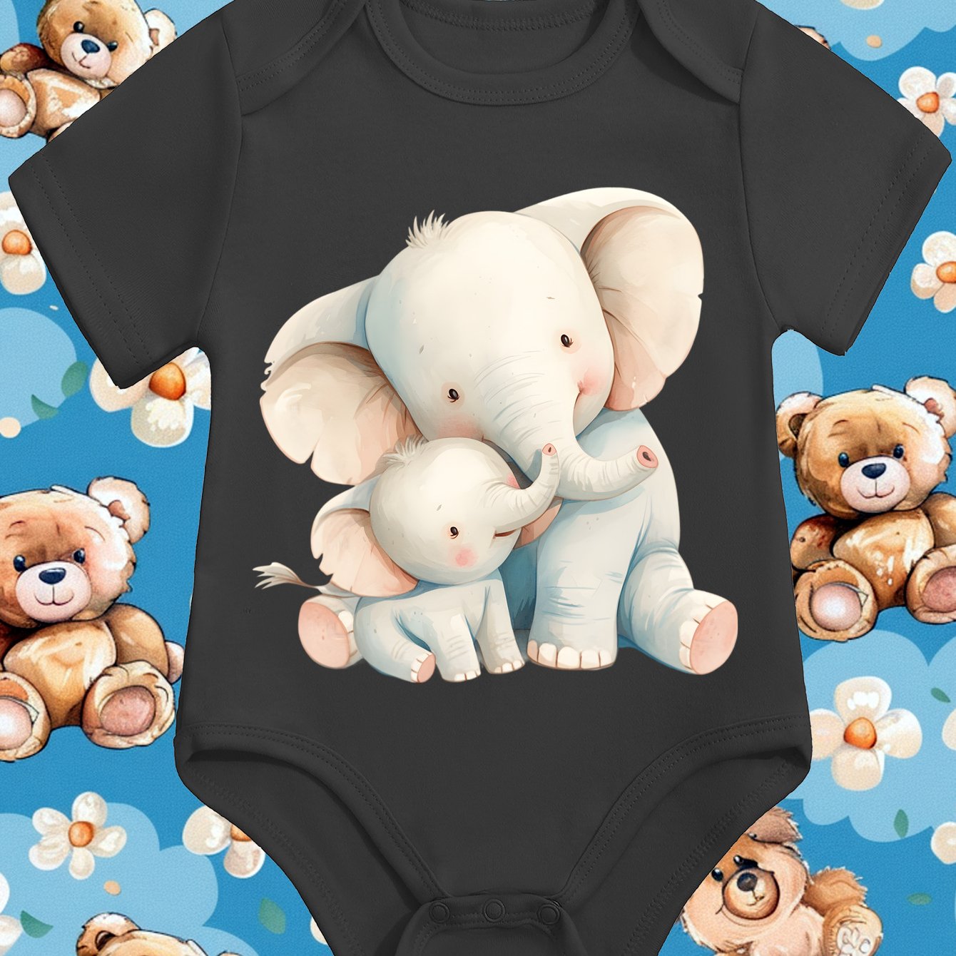 Adorable Baby Elephant Print Onesie Soft Cotton Bodysuit for Newborns 0-12 Months