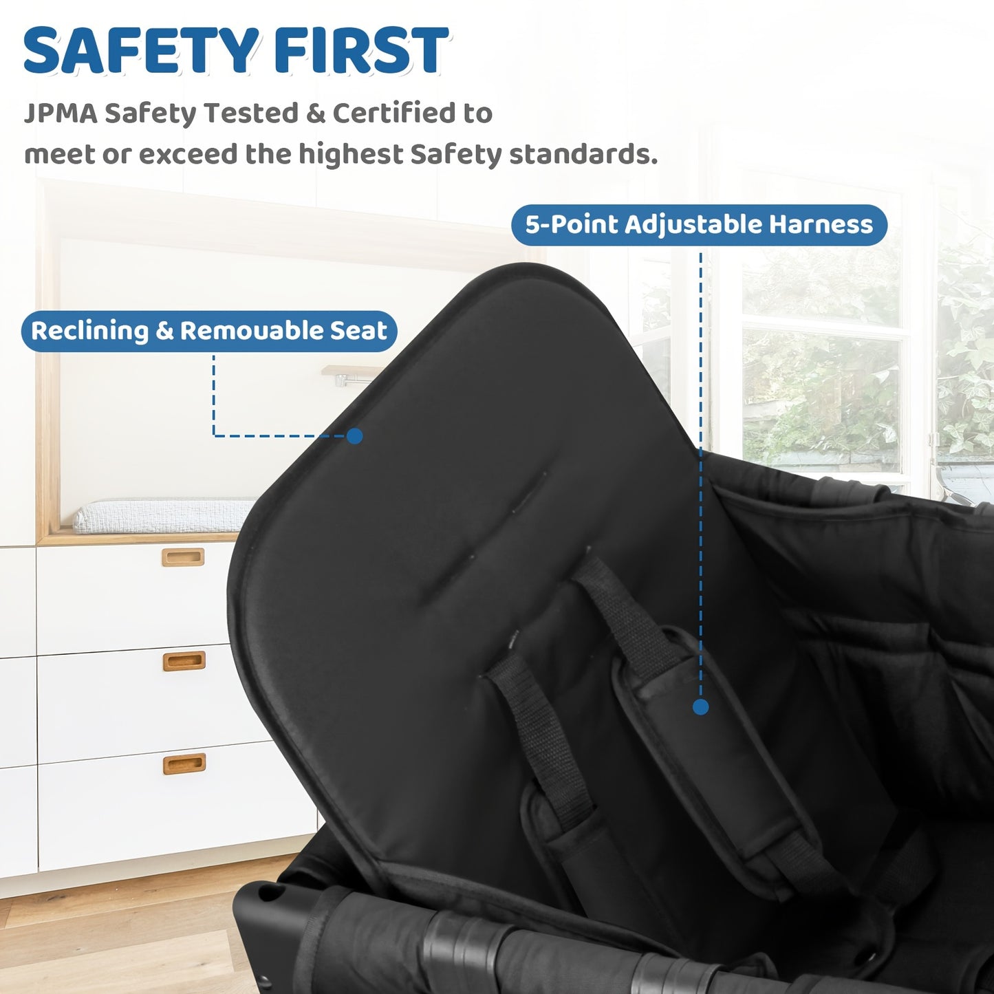 Luxury Comfort Stroller Wagon | Foldable 2 Passenger Double Seater With Adjustable Canopy | Black