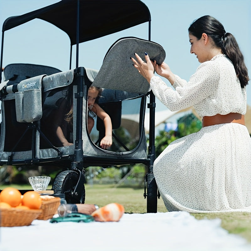 Cochildor Lightweight High Landscape Quadruplets Stroller (4 Seater), Collapsible Wagon Stroller with Seats, Adjustable Push Handle, And Removable UV Sun Canopy, Oversized Storage Basket, Baby Items Suitable for Shopping, Pic