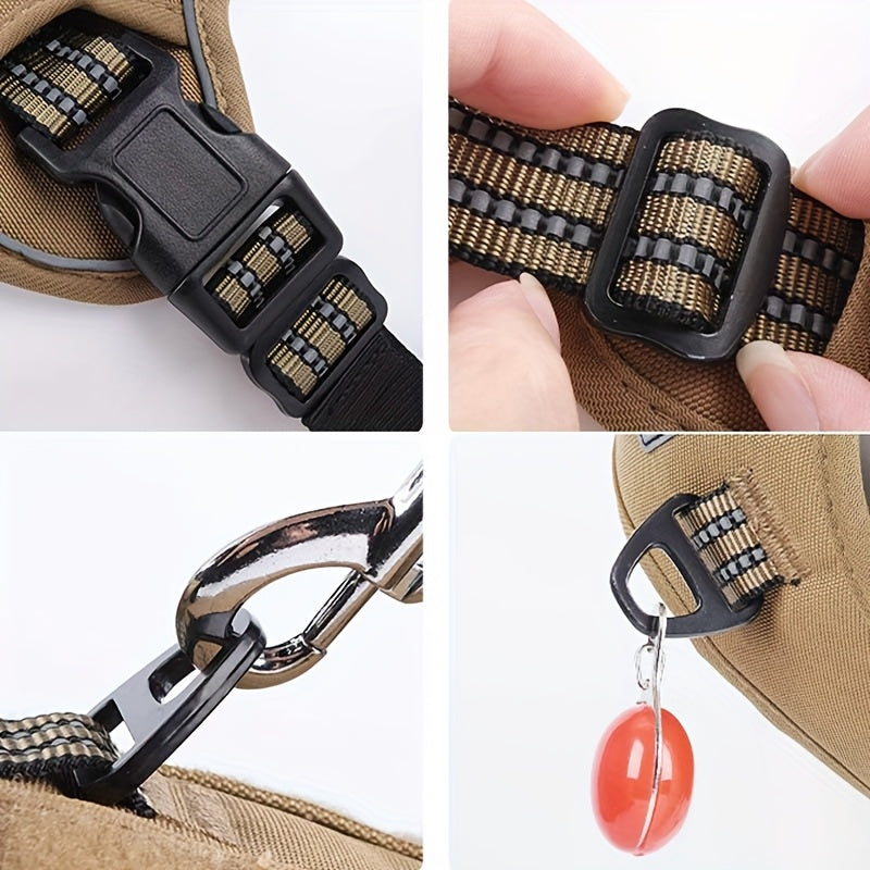 Tactical Dog Harness for Medium & Large Dogs Heavy Duty No Pull Dog Harness with Handle And Poop Bag Holder Pocket Adjustable Reflective German Shepherd Big Size Dog Vest for Training, Walking, Hiking