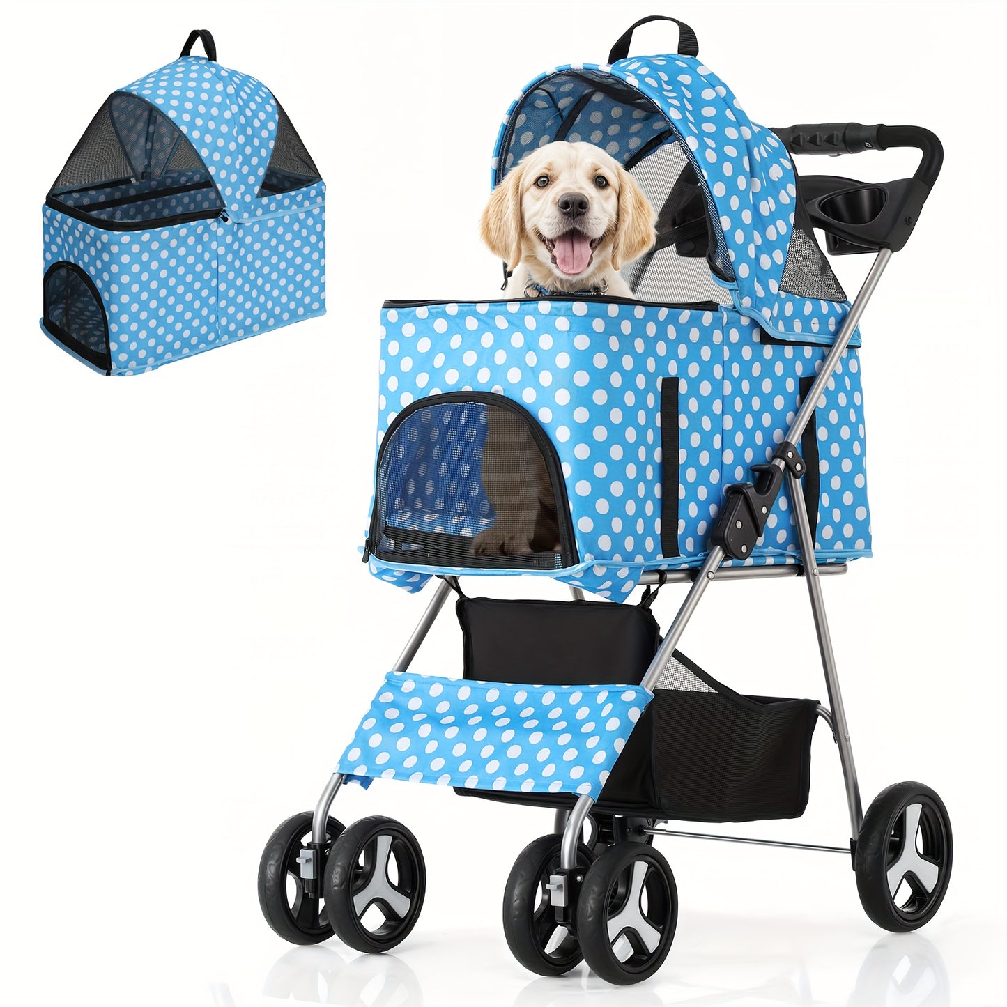 MoNiBloom 3-in-1 Foldable Pet Stroller Detachable Carrier, Car Seat and Stroller with Push Button Entry for Small Pets, Dog Stroller for Medium Dogs Load Up to 33 lbs
