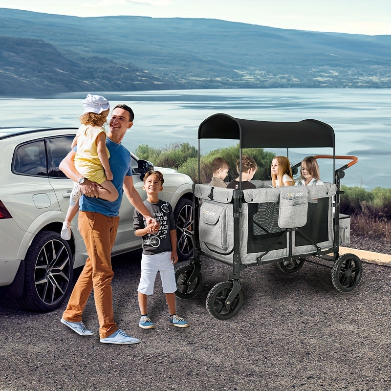 Cochildor Lightweight High Landscape Quadruplets Stroller (4 Seater), Collapsible Wagon Stroller with Seats, Adjustable Push Handle, And Removable UV Sun Canopy, Oversized Storage Basket, Baby Items Suitable for Shopping, Pic