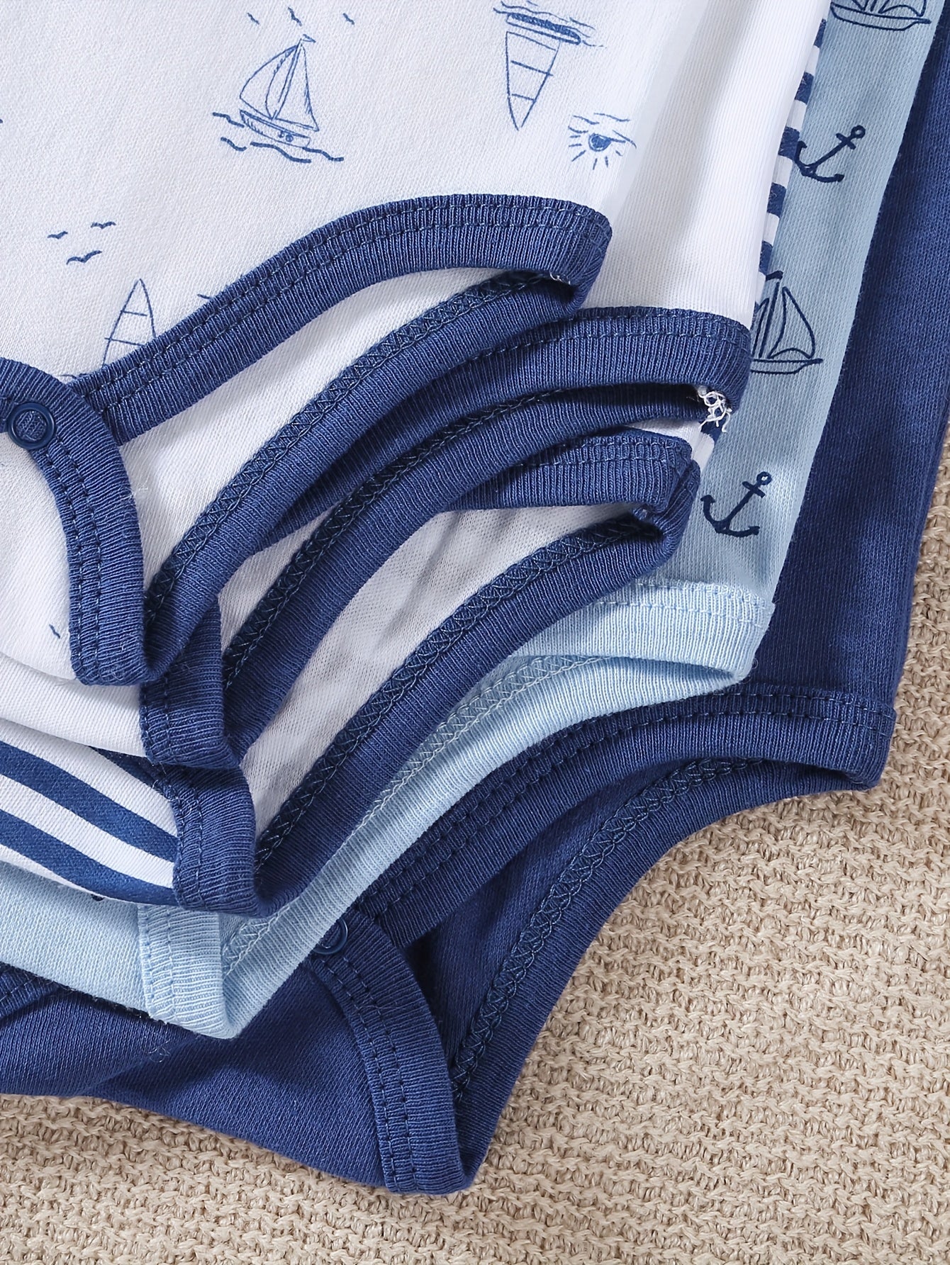 5pcs Set Of Baby Boys' Short Sleeved Cartoon Triangle Jumpsuit, Ha Yi, Baby Boys' Ocean Boat Anchor Casual Crawling Suit, for Outdoor