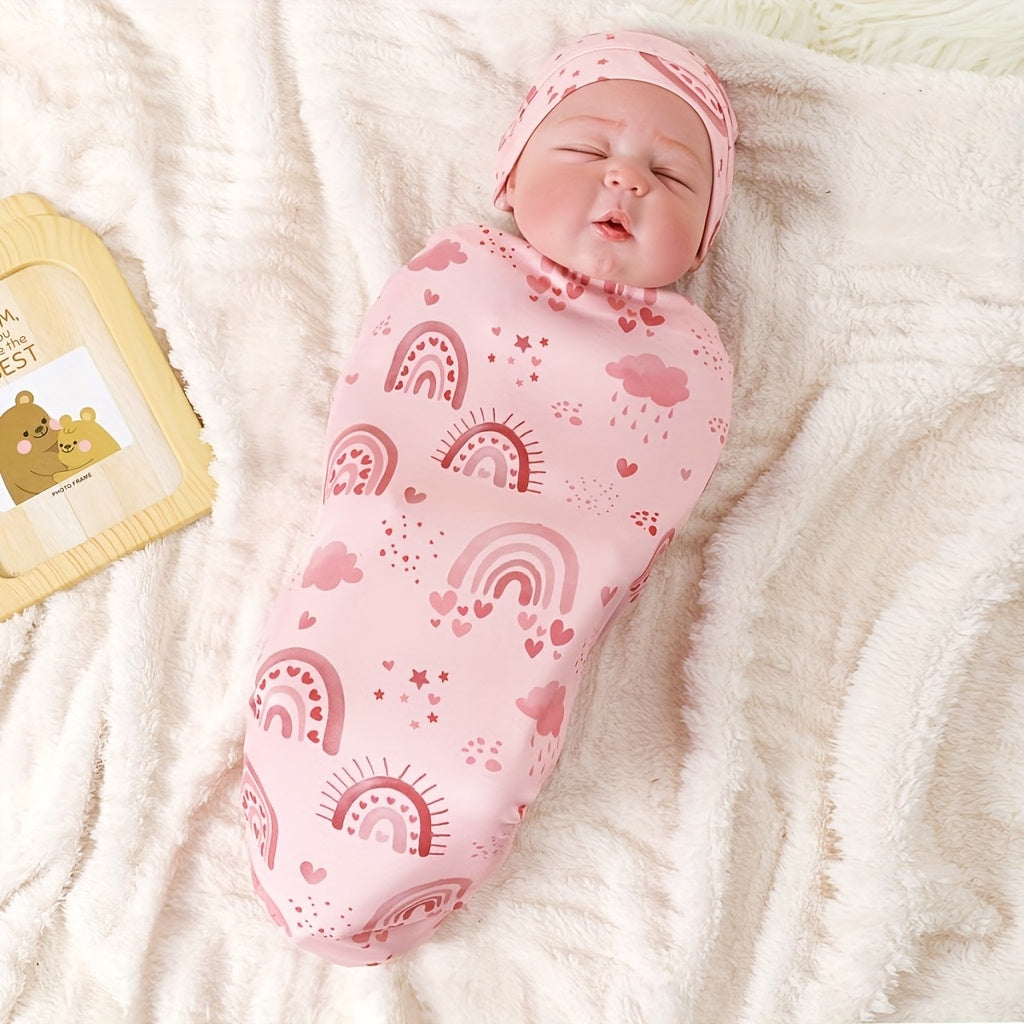 Mommbaby Newborn Thin Swaddle and Hat Cute Cartoon Design Comfortable Sleeping Bag