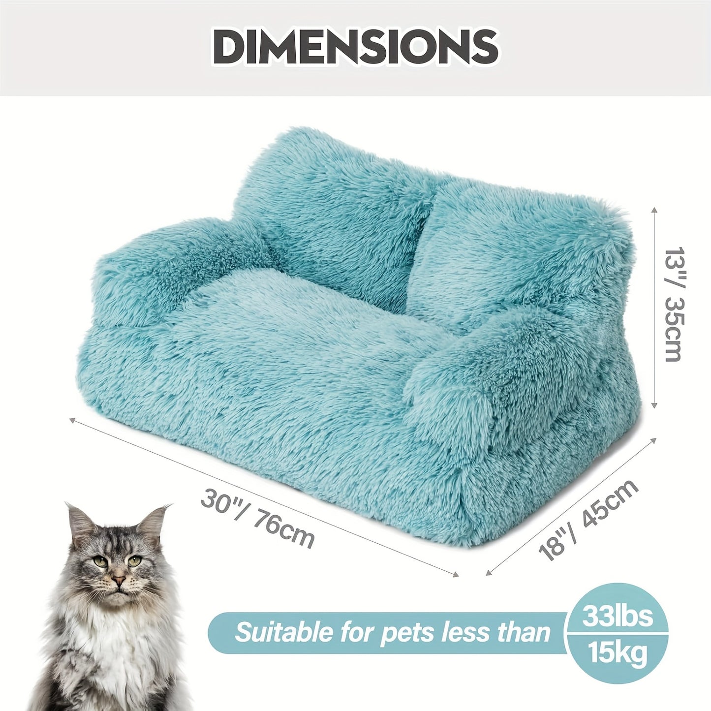 MewooFan Plush Cat Sofa Bed for Cats and Small Dogs Soft Blue Indoor Comfort