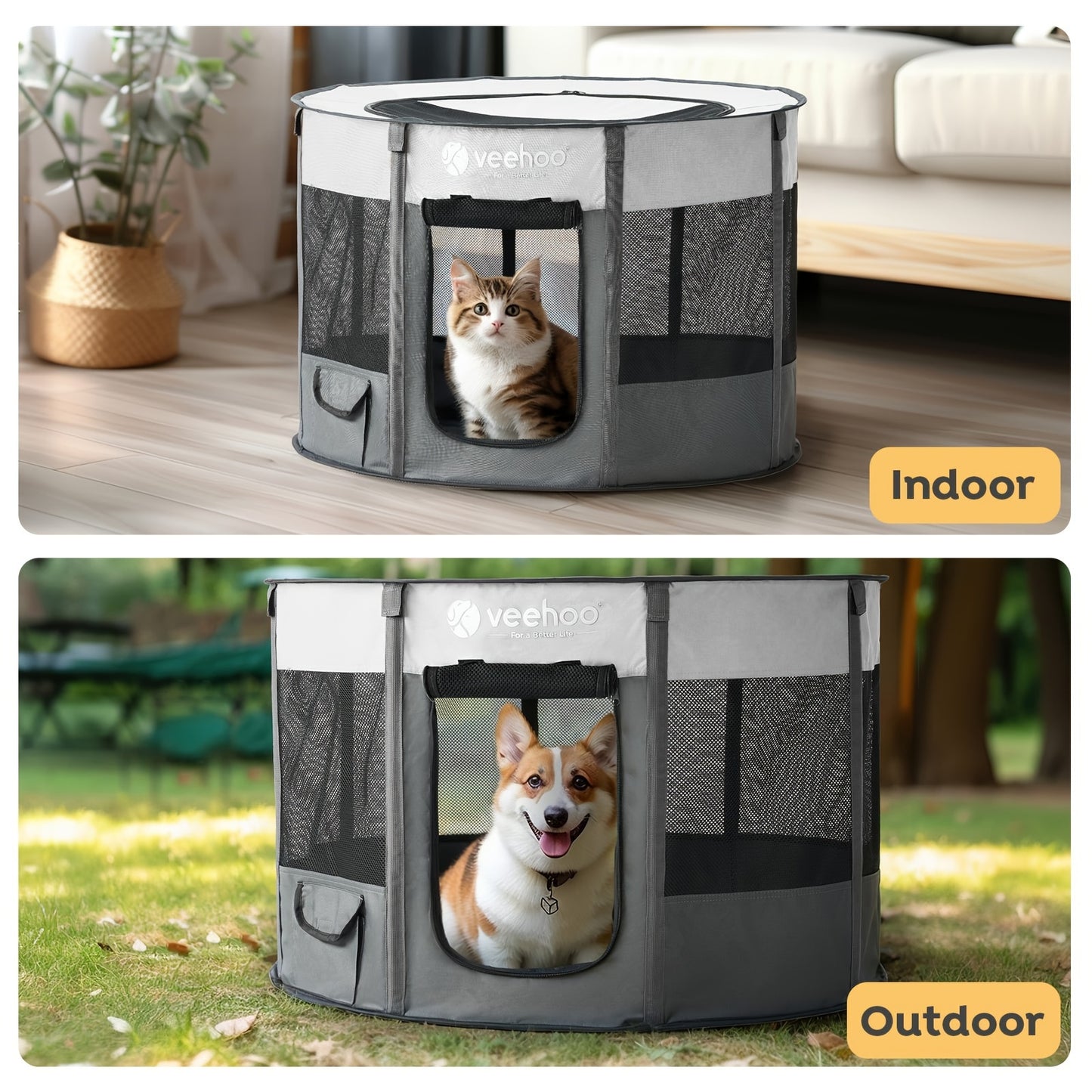 Veehoo Foldable Portable Dog Playpen for Indoor and Outdoor Use - Ideal for Small and Medium Dogs