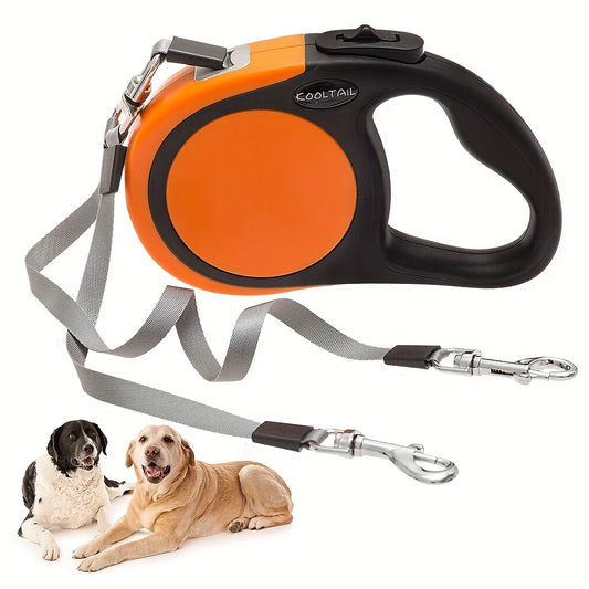 Dual Head Self Retracting Dog Leash for Two Dogs Weighing Up to 110 Lbs, Heavy Duty 16ft. Dual Head Flexible Retractable 360° Tangle Resistant One-Touch Locking Brake Dog Leash for Small Medium Large Dogs