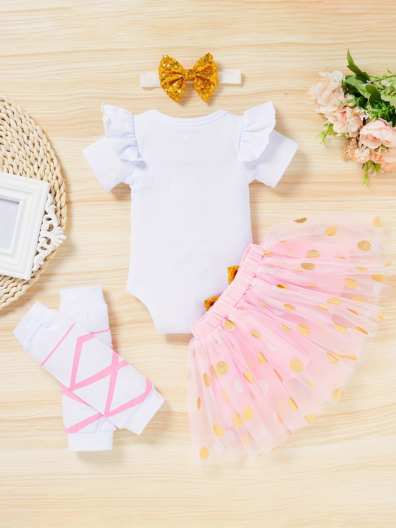 Zukuco Newborn Baby Girl Outfits Infant Letter Print Romper+Tutu Skirt+Headband+Legging Warmer Coming Home Clothes Set