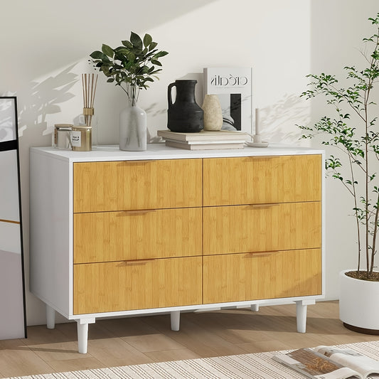 Kinder King 6-Drawer Double Dresser Natural Wood Modern Storage for Bedroom and Nursery