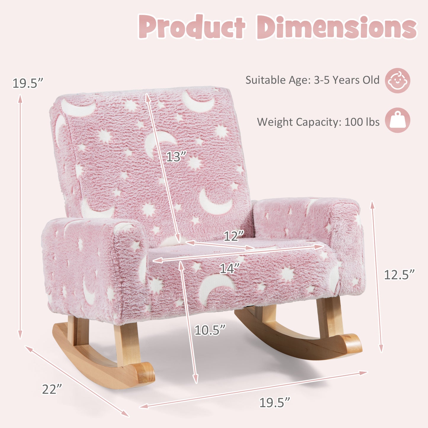 LIFEZEAL Kids Rocking Chair Upholstered Flannel Glow in the Dark Comfy Armchair for Playroom