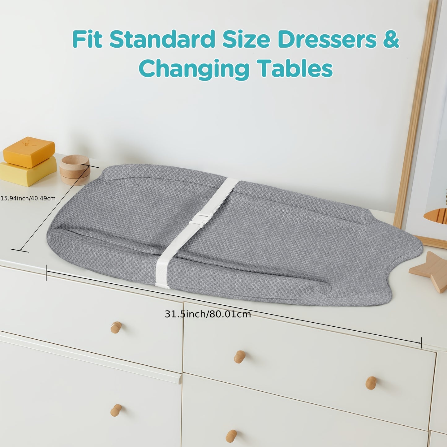 Baby Changing Pad with Safety Strap Non-Slip Base Machine Washable Grey Comfort Cushion