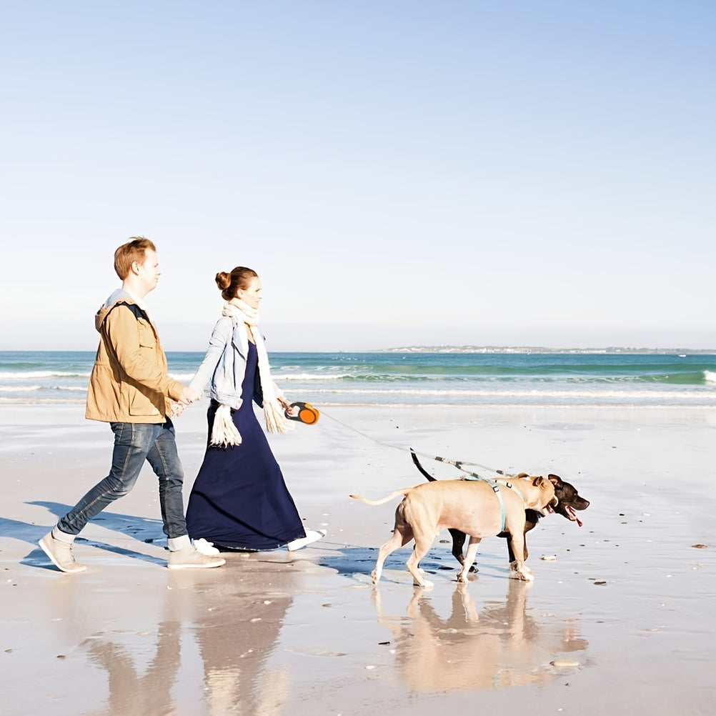 Dual Head Self Retracting Dog Leash for Two Dogs Weighing Up to 110 Lbs, Heavy Duty 16ft. Dual Head Flexible Retractable 360° Tangle Resistant One-Touch Locking Brake Dog Leash for Small Medium Large Dogs