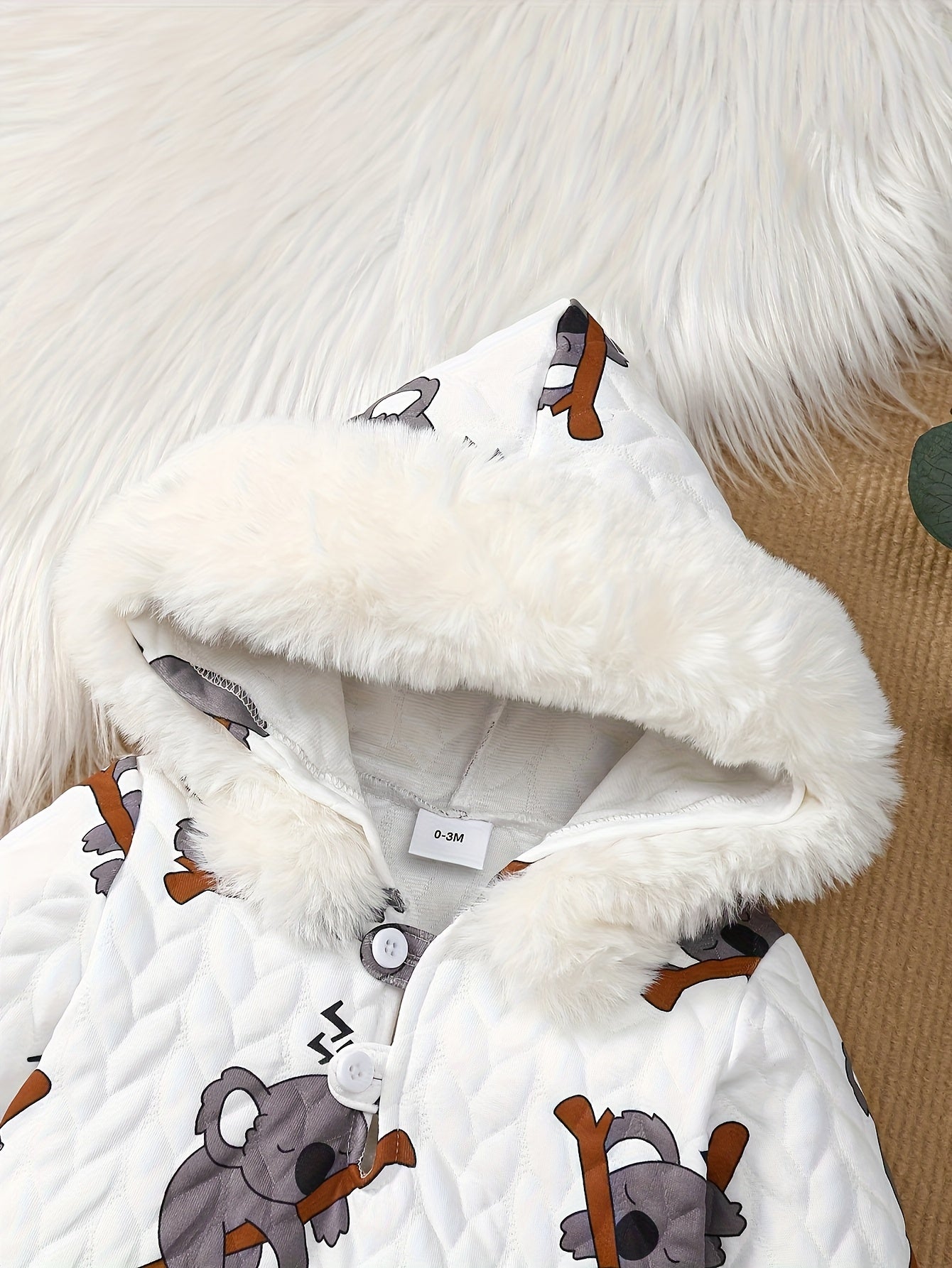 3 Piece Newborn Boy Winter Hooded Koala Print Bodysuit Set