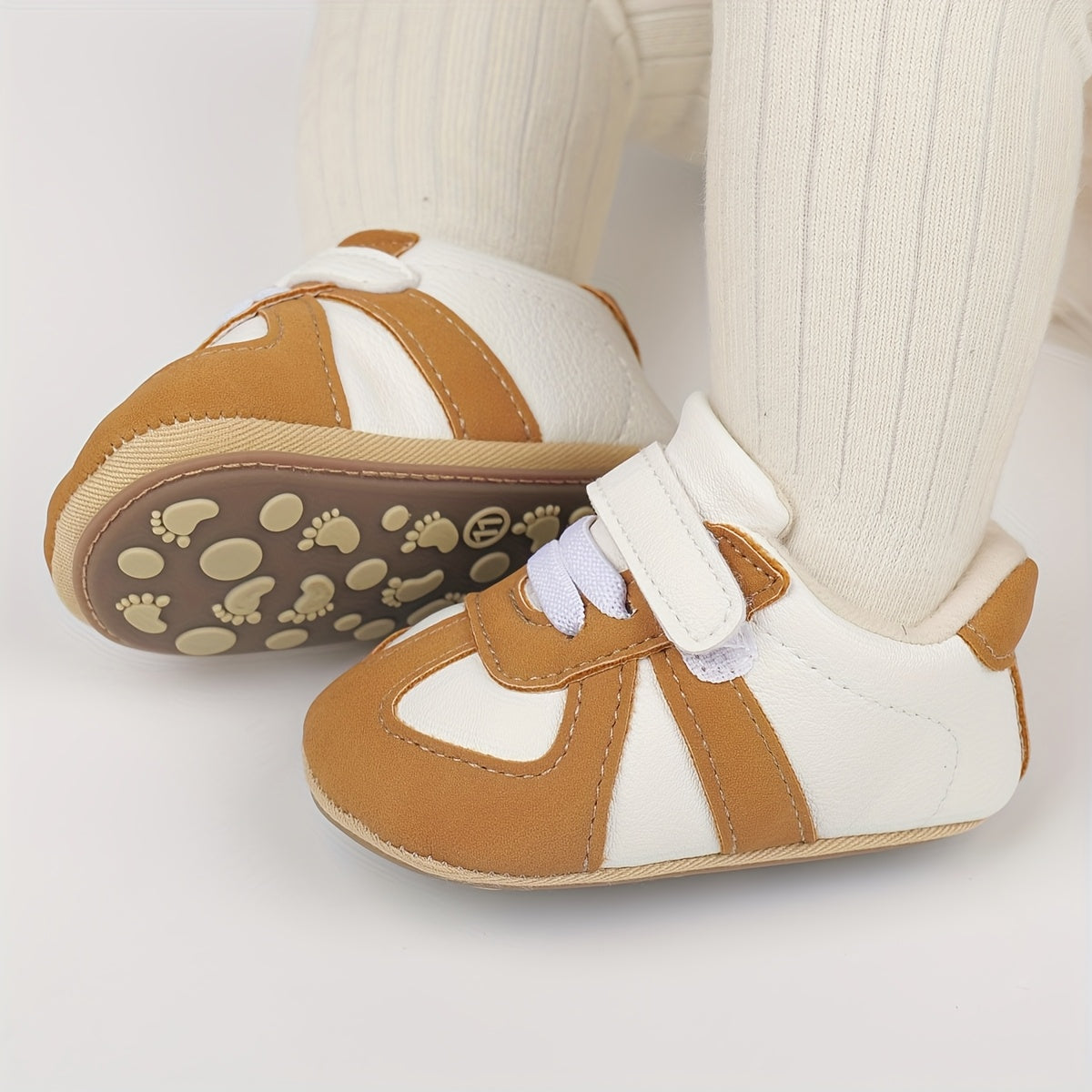 Toddler Sneakers - Casual Minimalist Style with Splicing Design, Solid Color, Low Top, Easy Closure, Rubber Sole, Fabric Insole & Lining, Upper, Suitable for Infants & Toddlers 0-12 Months - Spring/Fall Collection