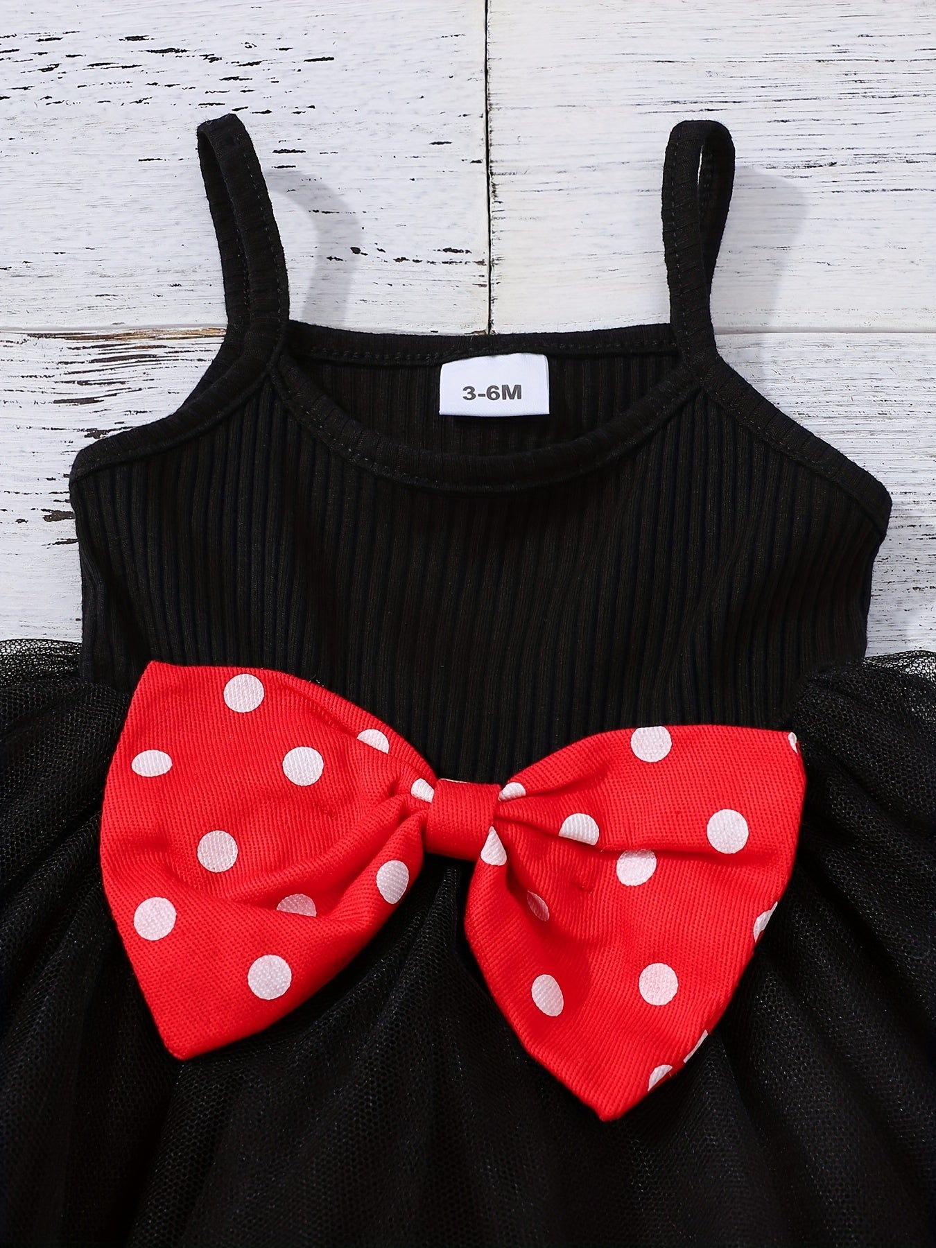 Baby Girl Red Head Knot Red Dot Jacket Black Suspender Mesh Skirt Set 3 to 24 Months