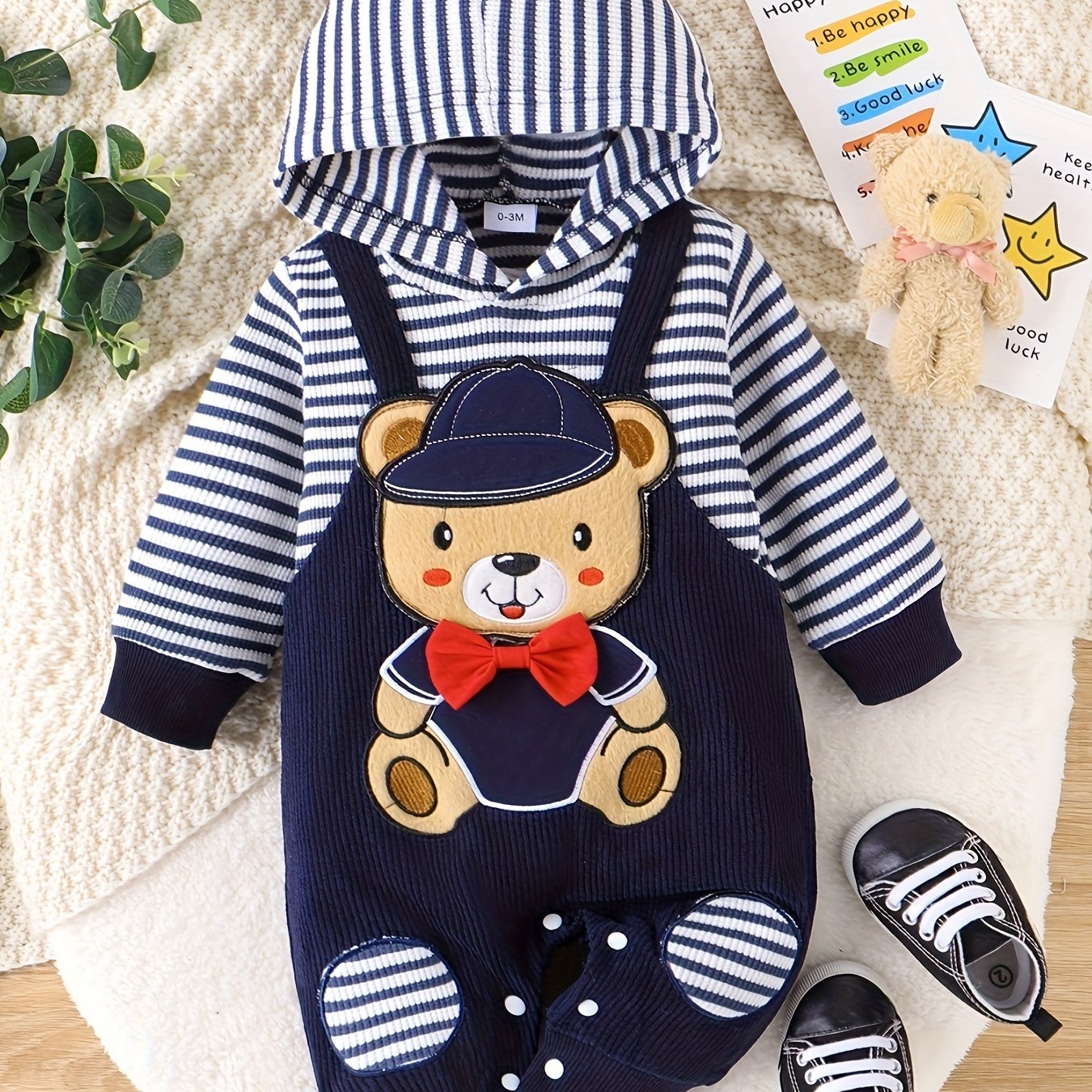 Baby Boy Long Sleeve Romper And Pocket Pants Set For 0 To 18 Months Winter Fall Outfit Cozy Cotton