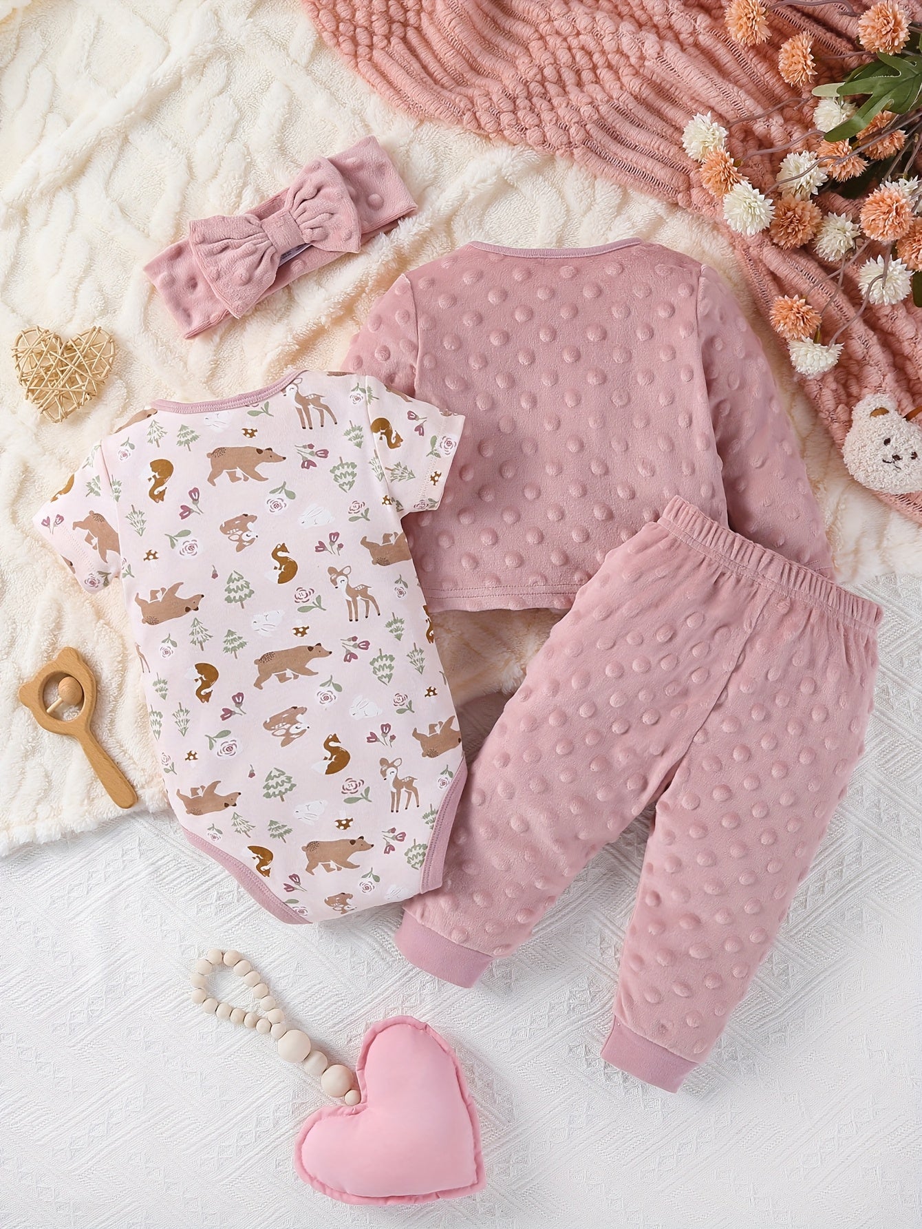 Autumn Winter Velvet Jumpsuit Set For Baby Girl Bear Print