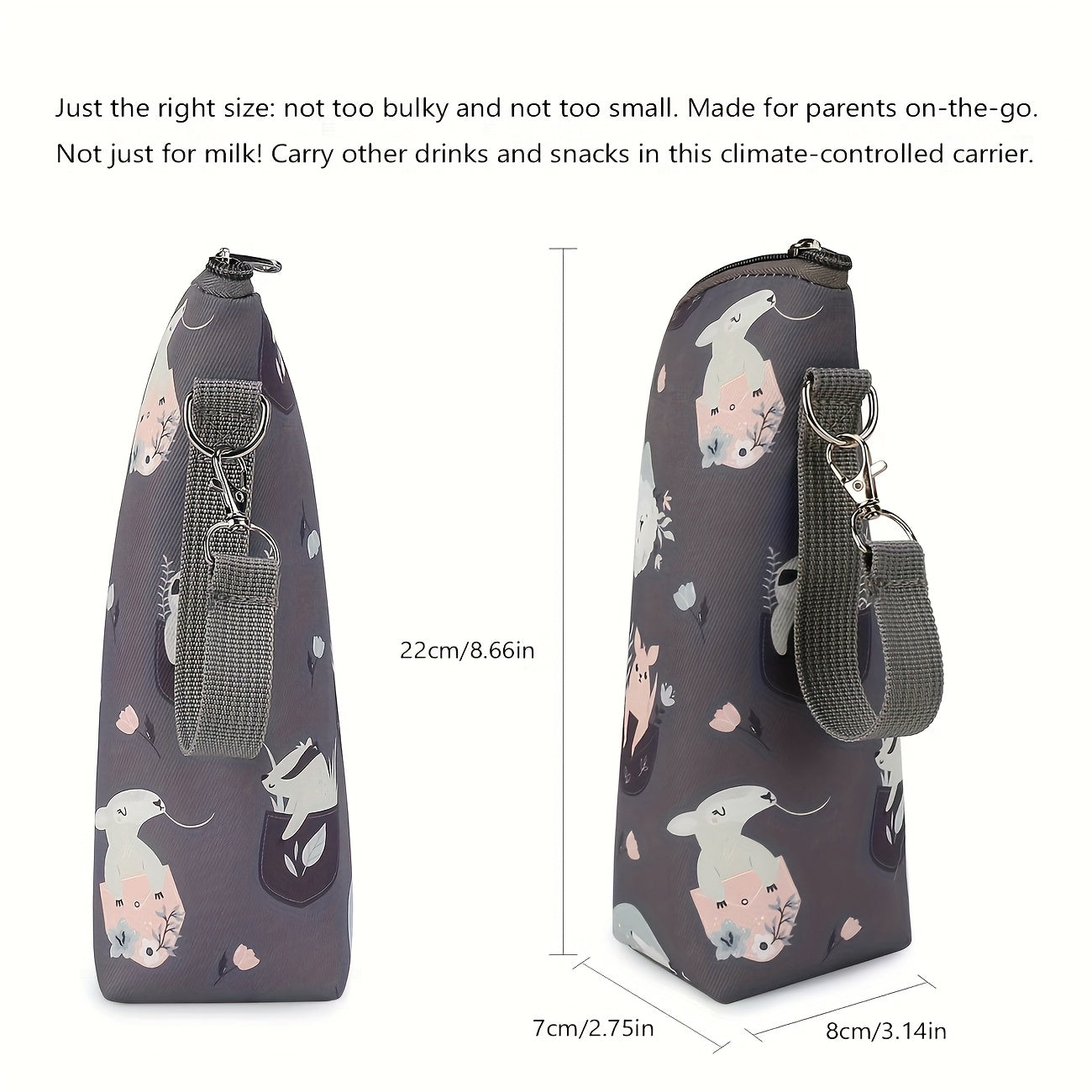 Cute Animal Print Insulated Bottle Bag - Portable, Durable Polyester Mommy Diaper Bag With Zipper Closure, Ideal For Travel And Daily Use, Travel Diaper Bag | Playful Design | Zippered Bag, Diaper Bag