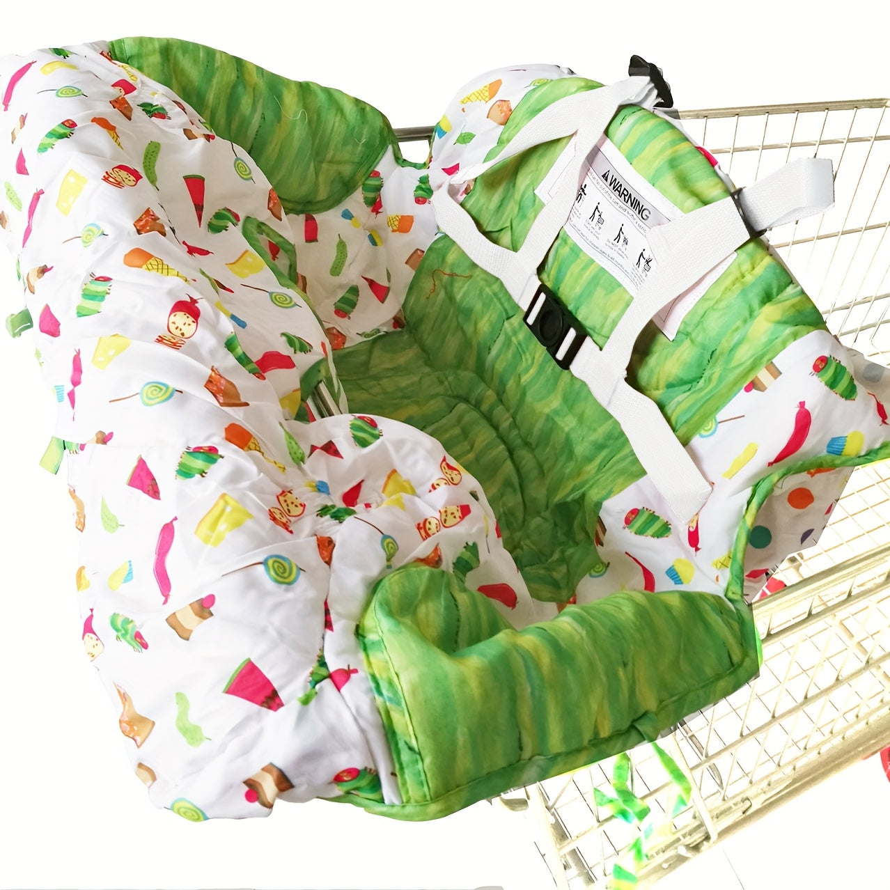 Baby Shopping Cart Cushion High Chair Cover Green Caterpillar Design Soft Padded Safety Belt