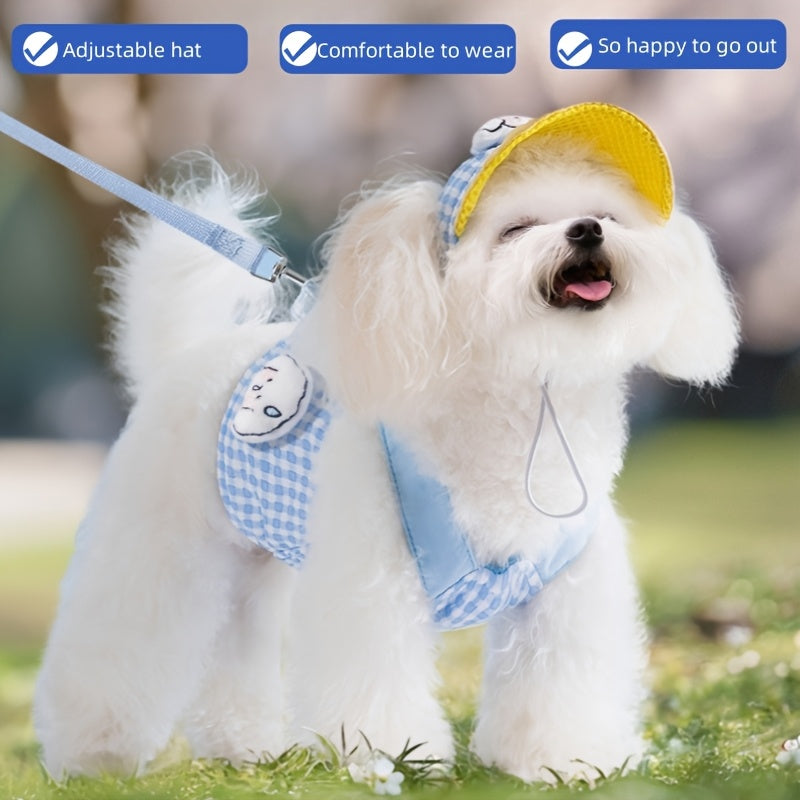 Dog Chest and Back Harness Set Clothes Outdoor with Hat Adjustable Washable Small and Medium Dog Cat Pet Clothes
