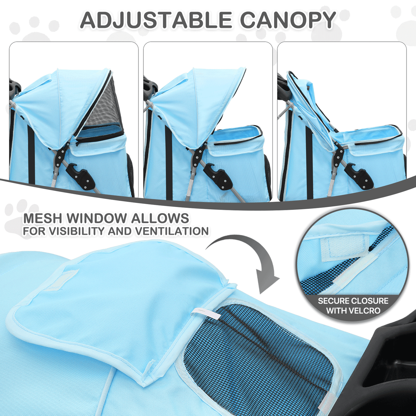 MoNiBloom Foldable Dog Strollers for Small Dogs with Weather Cover, 3 Wheels Pet Strolling Cart for Dogs and Cats with Storage Basket and Cup Holder, Breathable and Visible Mesh for All-Season