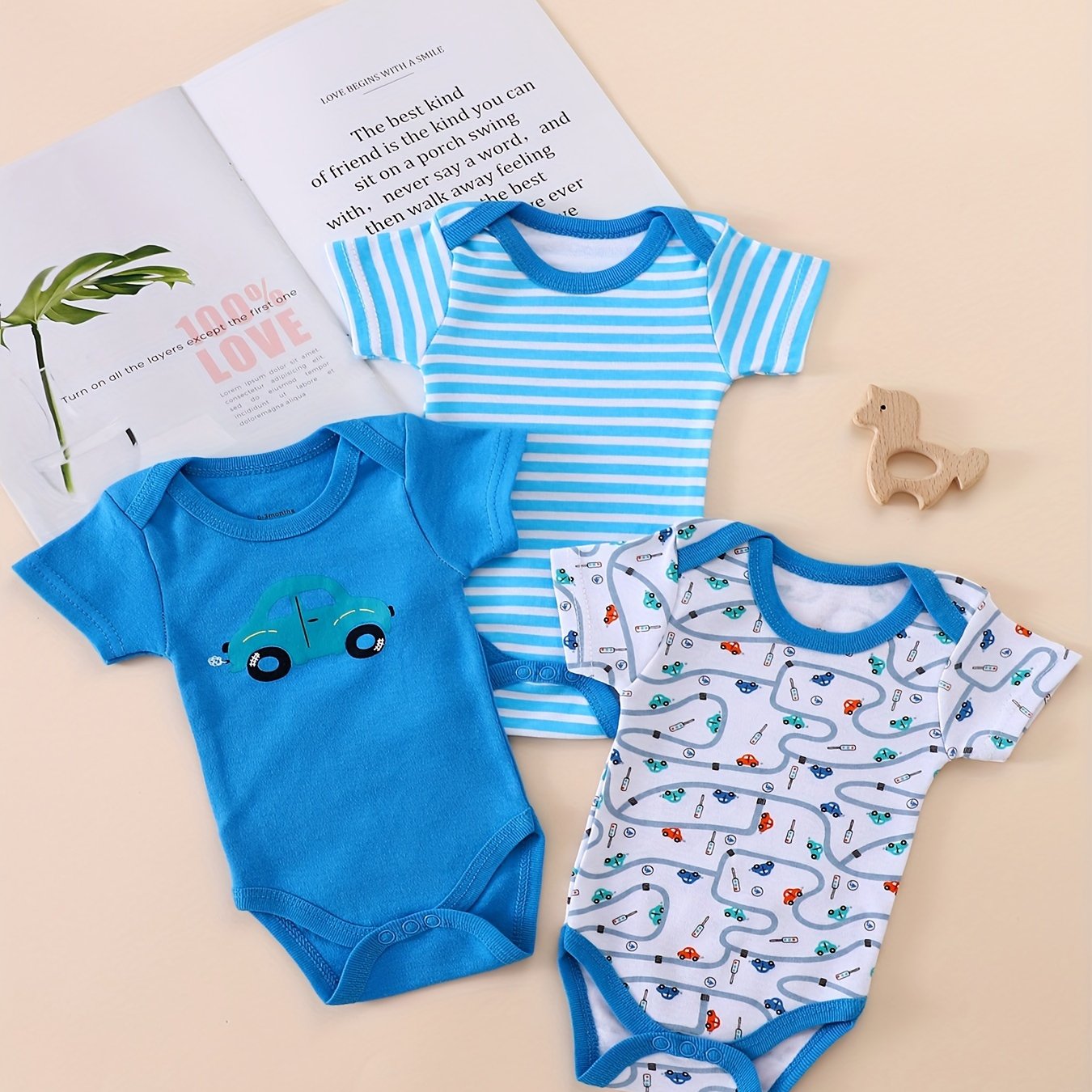 3pcs Baby Boy'S 100% Cotton Short Sleeve Crew Neck Jumpsuit Clothes Summer Triangle Climbing Outdoor Clothes, for Outdoor