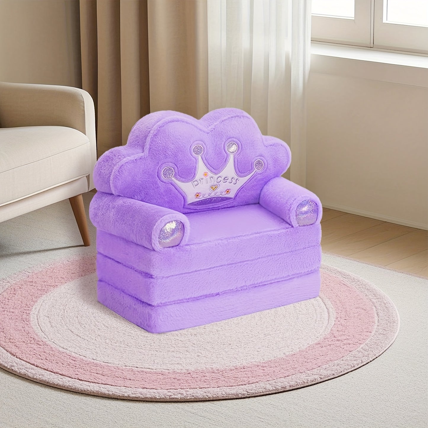 Princess Chair With Golden Crown Foldable Pink Toddler Sofa Memory Foam 15x20 Inches