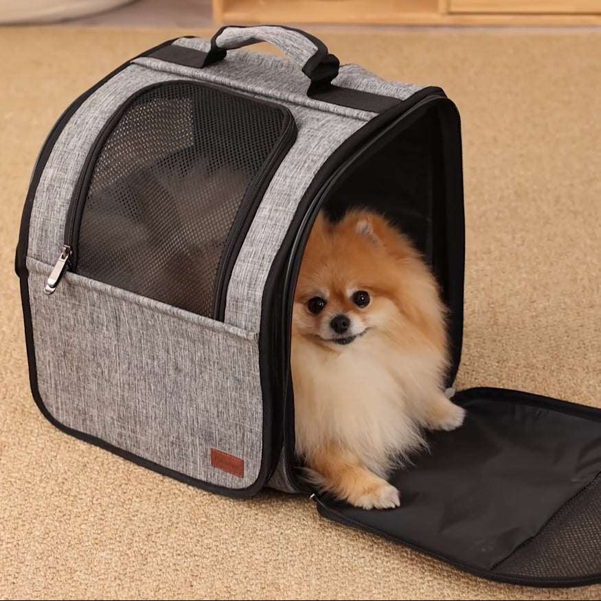 Foldable Backpack Pet Carrier Stroller for Cats & Dogs - Dual-Door Ventilation Mesh, Secure Zipper Closure, Ergonomic Handle & Detachable Wheels - Durable Lightweight Design for Travel, Vet Visits, Outdoor Adventures, Pet Str