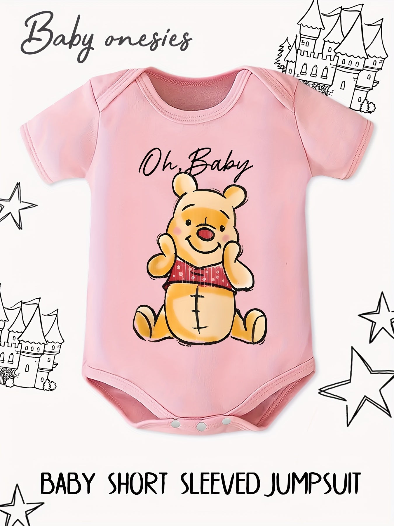 Winnie the Pooh Baby Summer Short Sleeve Jumpsuit for Boys and Girls in Light Pink