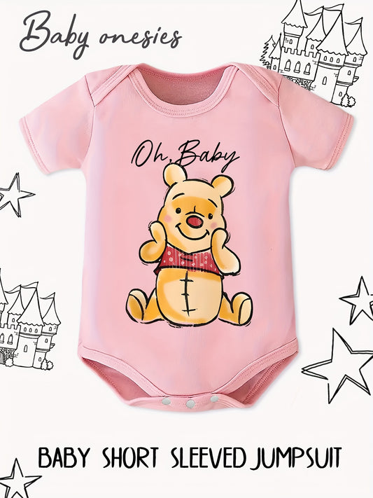 Winnie the Pooh Baby Summer Short Sleeve Jumpsuit for Boys and Girls in Light Pink