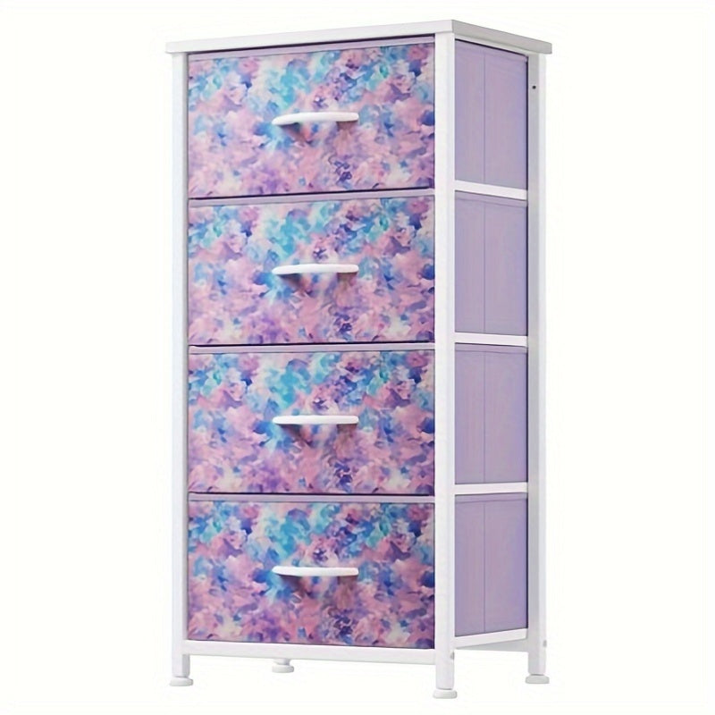 Compact Fabric Dresser Organizer with Drawers in Tie-Dye Purple Design for Stylish Storage
