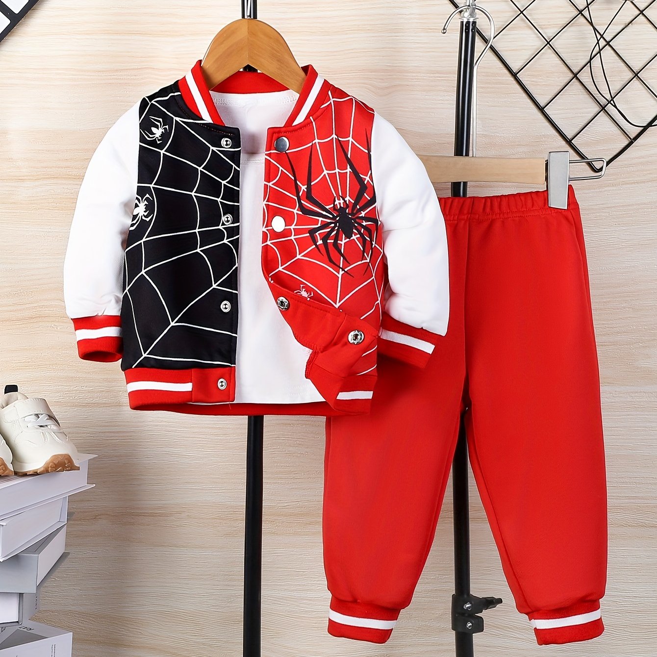 Directional Development of Baby Boy Autumn/Winter Print Two-Piece Top Spider Web Print & Trousers Casual Trousers, for Outdoor