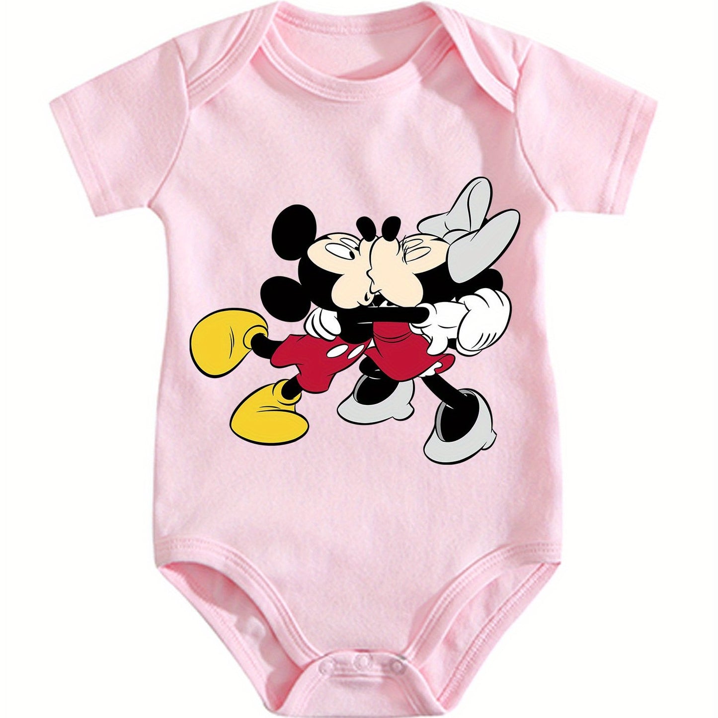 Official Mickey and Minnie Mouse Cotton Baby Romper Soft Pink Onesie for Newborns