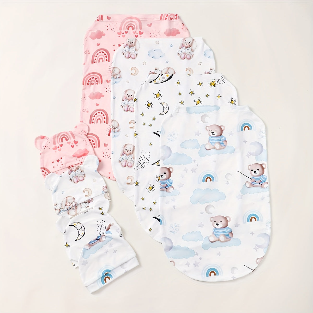 Mommbaby Newborn Thin Swaddle and Hat Cute Cartoon Design Comfortable Sleeping Bag