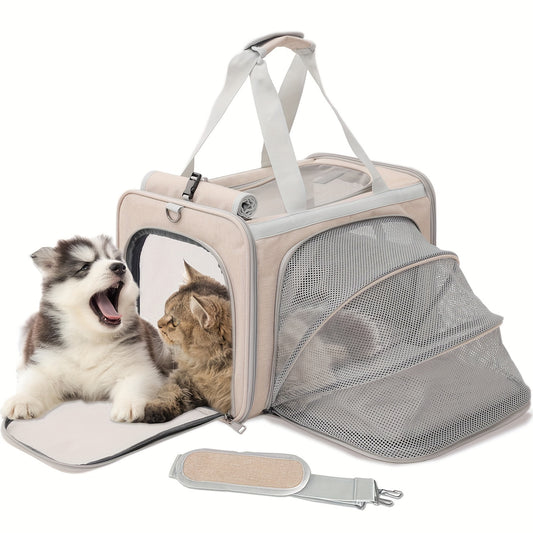 Airline Approved Expandable Soft Sided Pet Carrier for Cats Dogs and Bunnies in Khaki