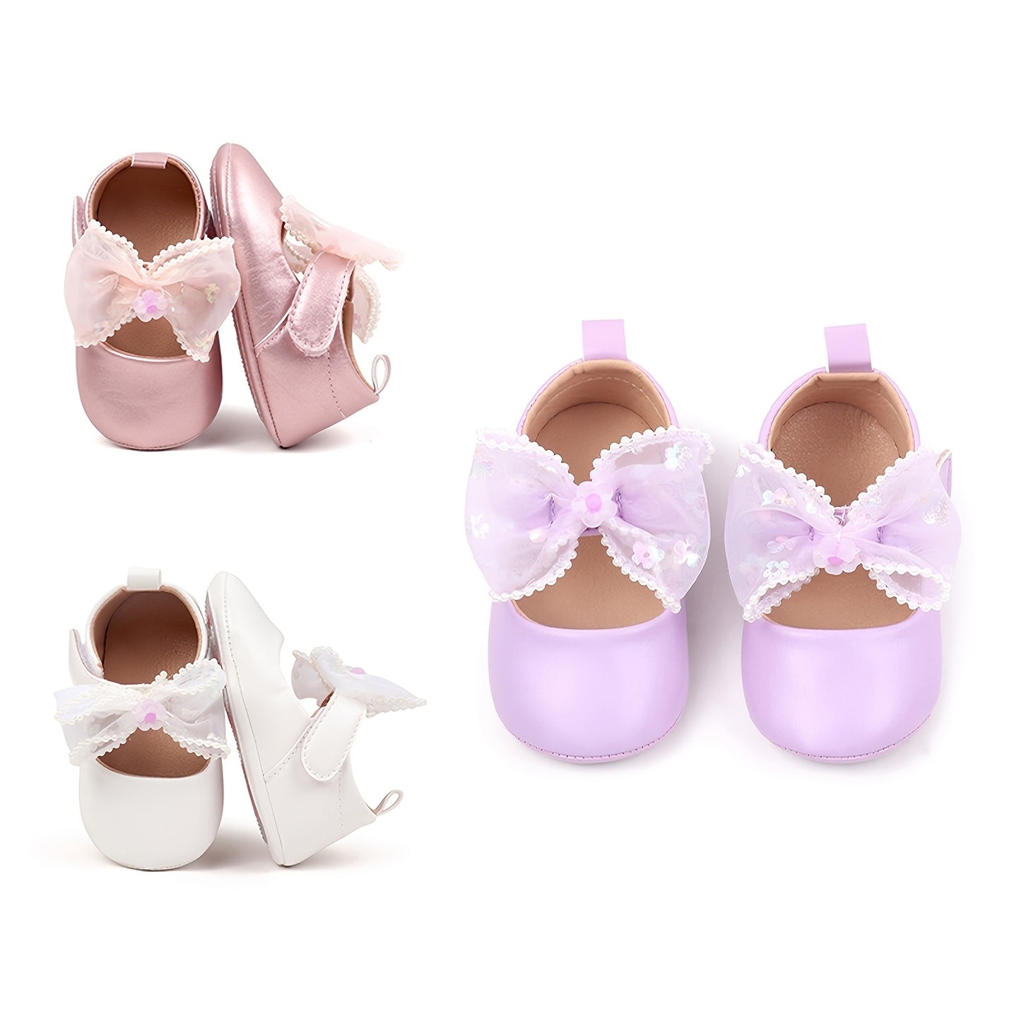 Infant Baby Girls Wedding Dress Shoes Bow Ballet Flats Mary Jane First Walkers For Newborn Baptism
