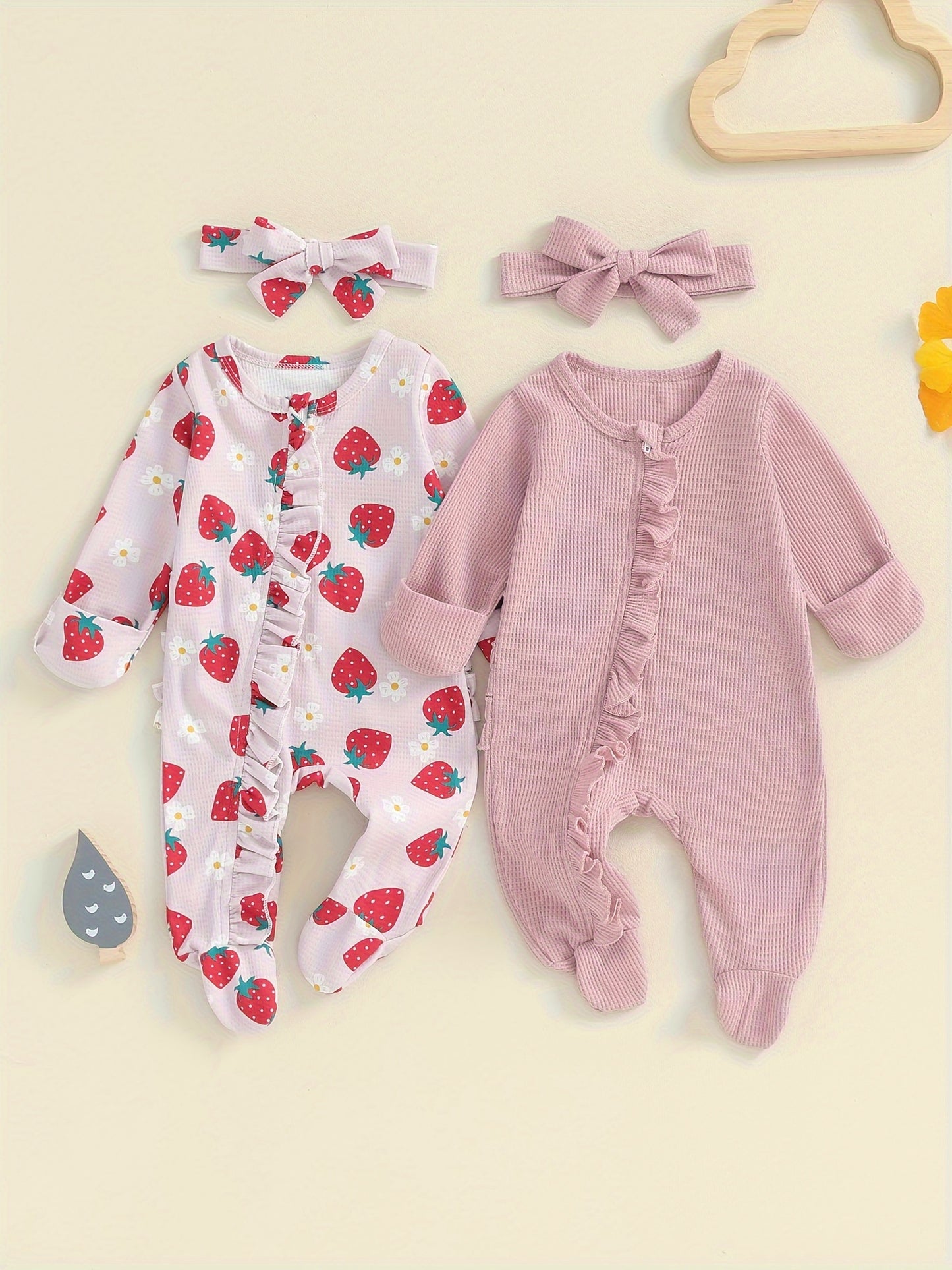 Baby Girls Frill Jumpsuit Set With Headband Long Sleeve