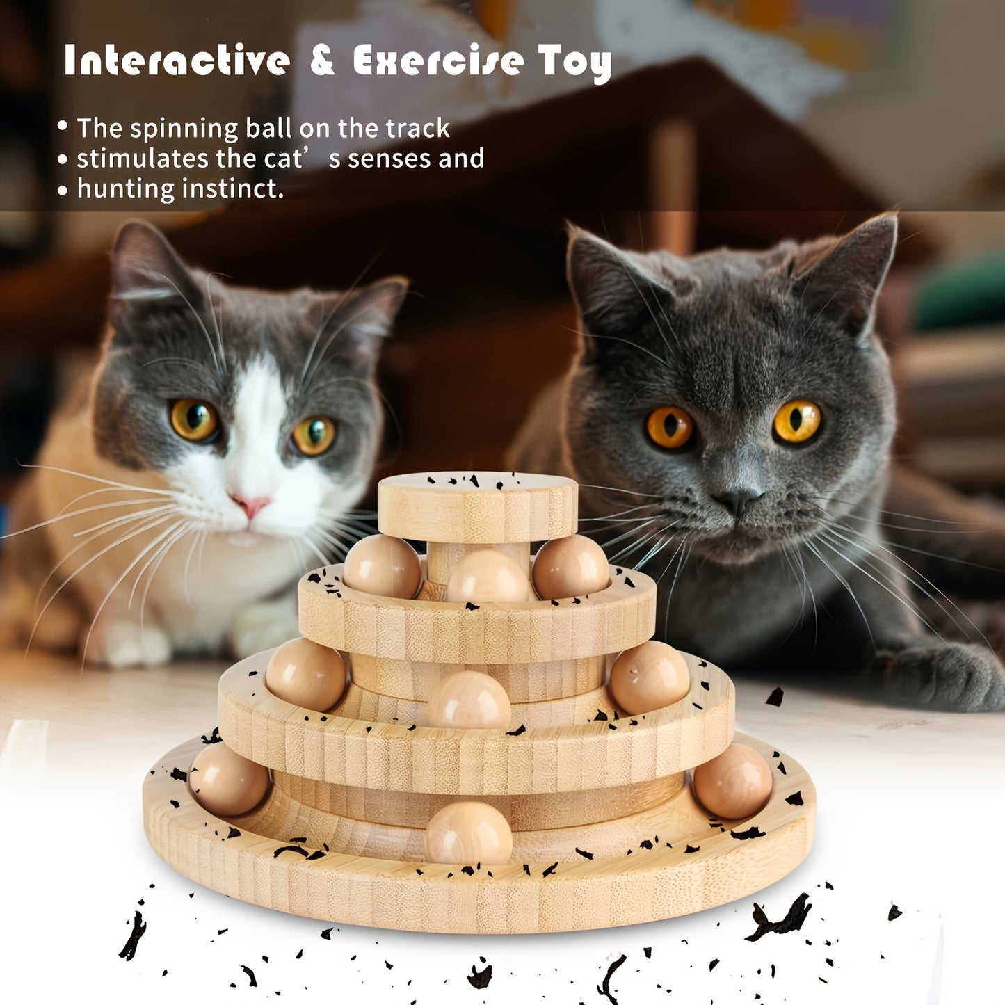 Natural Bamboo Cat Ball Track Toy with 9 Detachable Balls for Interactive Fun