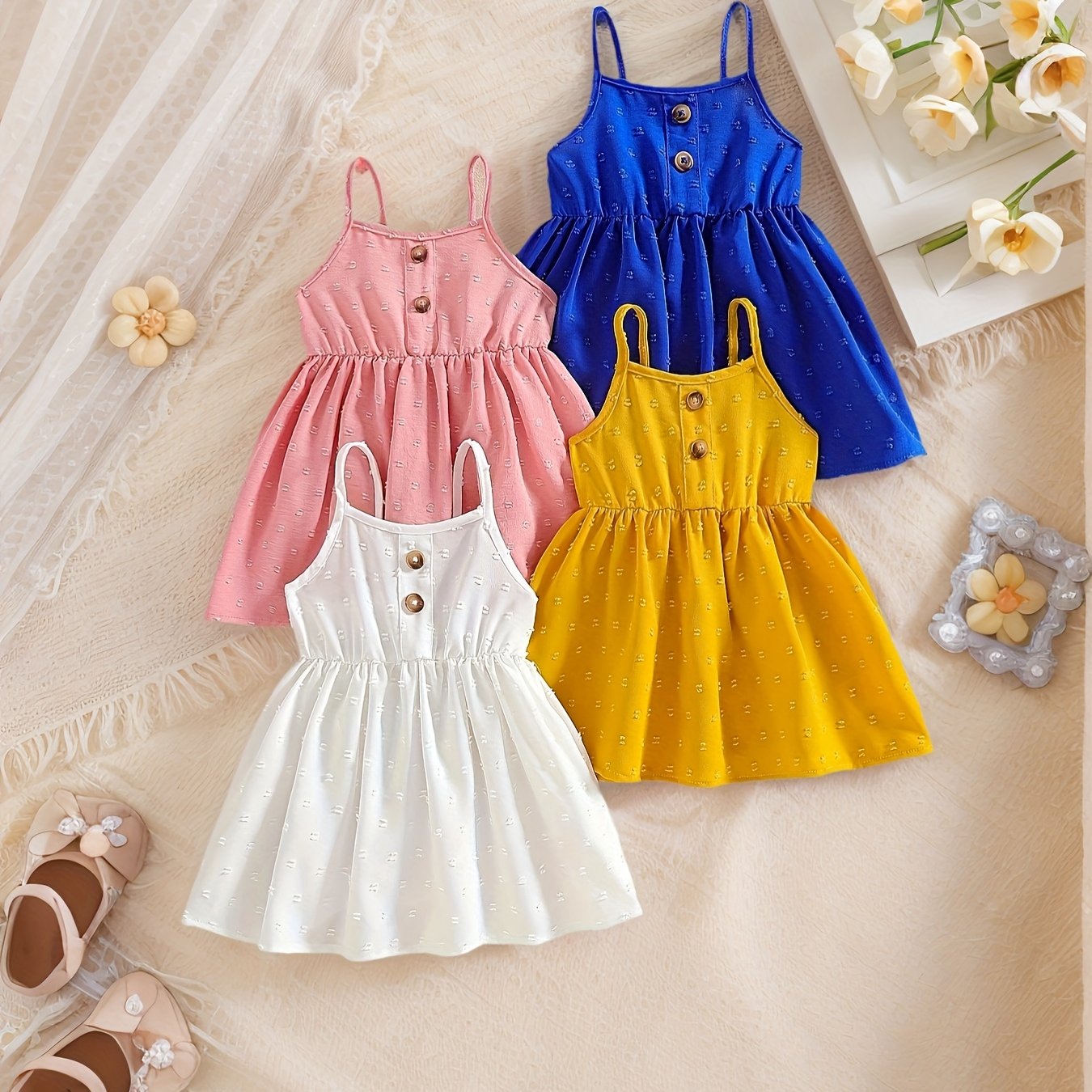 Baby Clothing, Baby Essentials, Back-to-school Small Gifts, Summer Comfortable And Versatile Fashion Tank Dress Set for Girls, 4pcs Combination, Casual Dresses for Girls, Back-to-school Season
