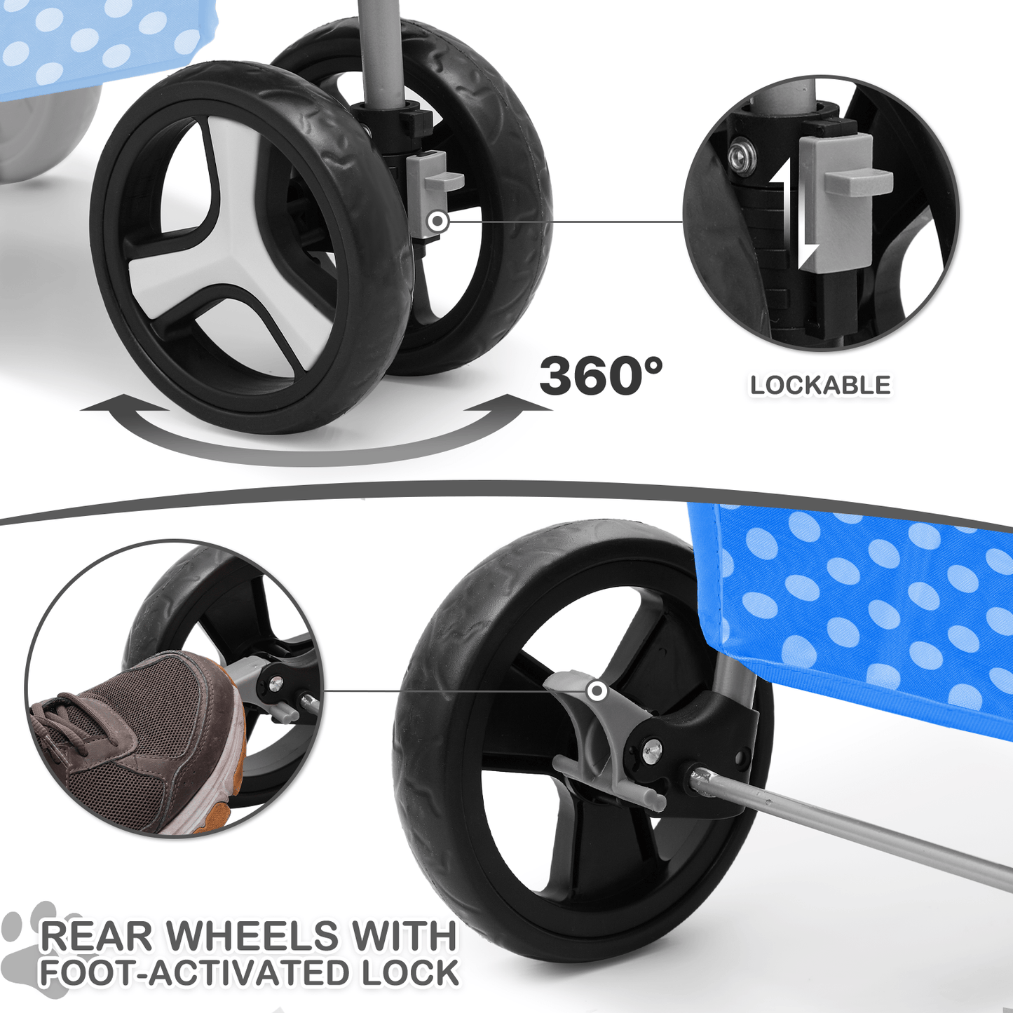 MoNiBloom Foldable Dog Strollers for Small Dogs with Weather Cover, 3 Wheels Pet Strolling Cart for Dogs and Cats with Storage Basket and Cup Holder, Breathable and Visible Mesh for All-Season