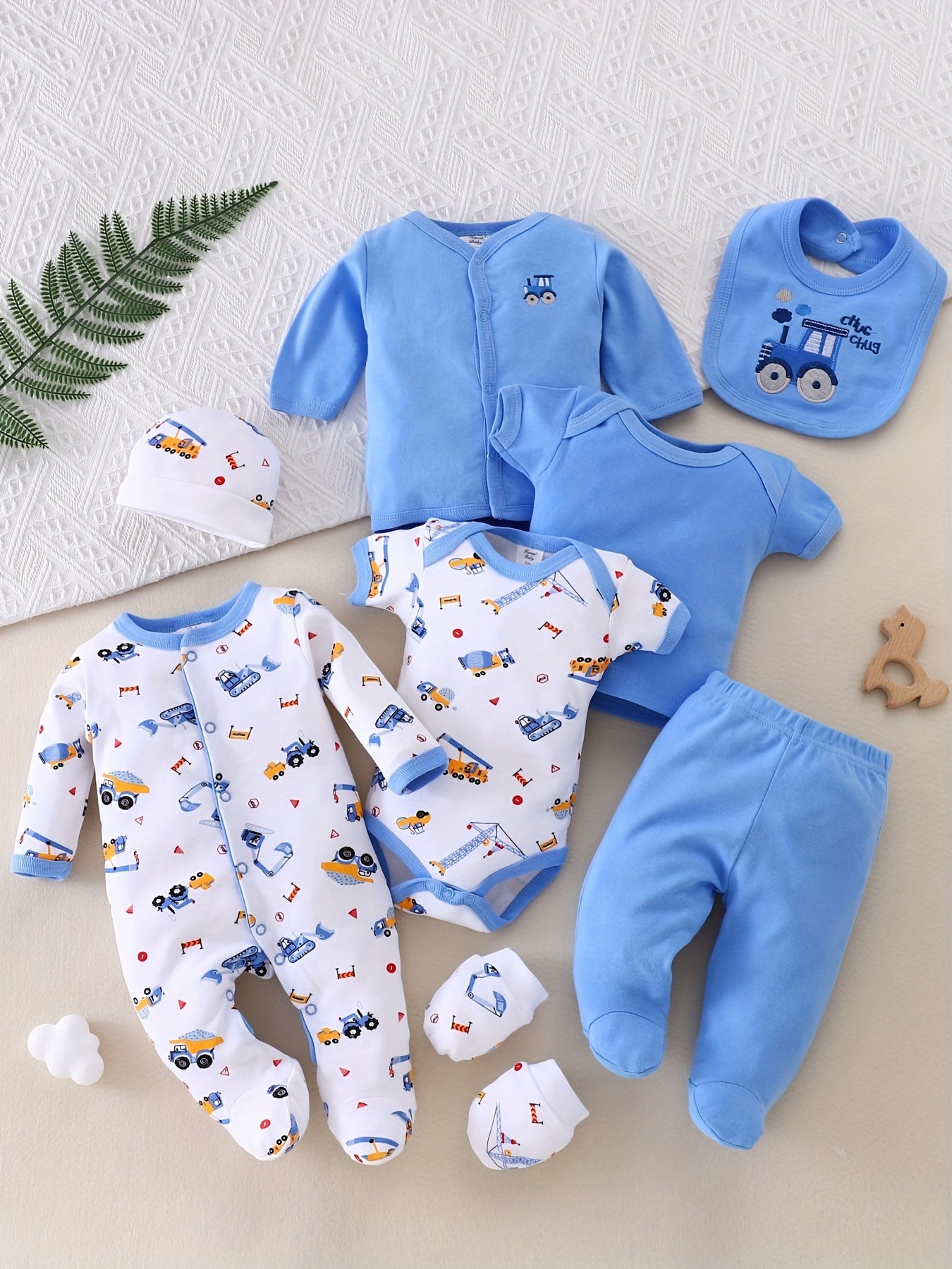 Eight Piece Newborn Boys Set Season Rompers With Embroidery