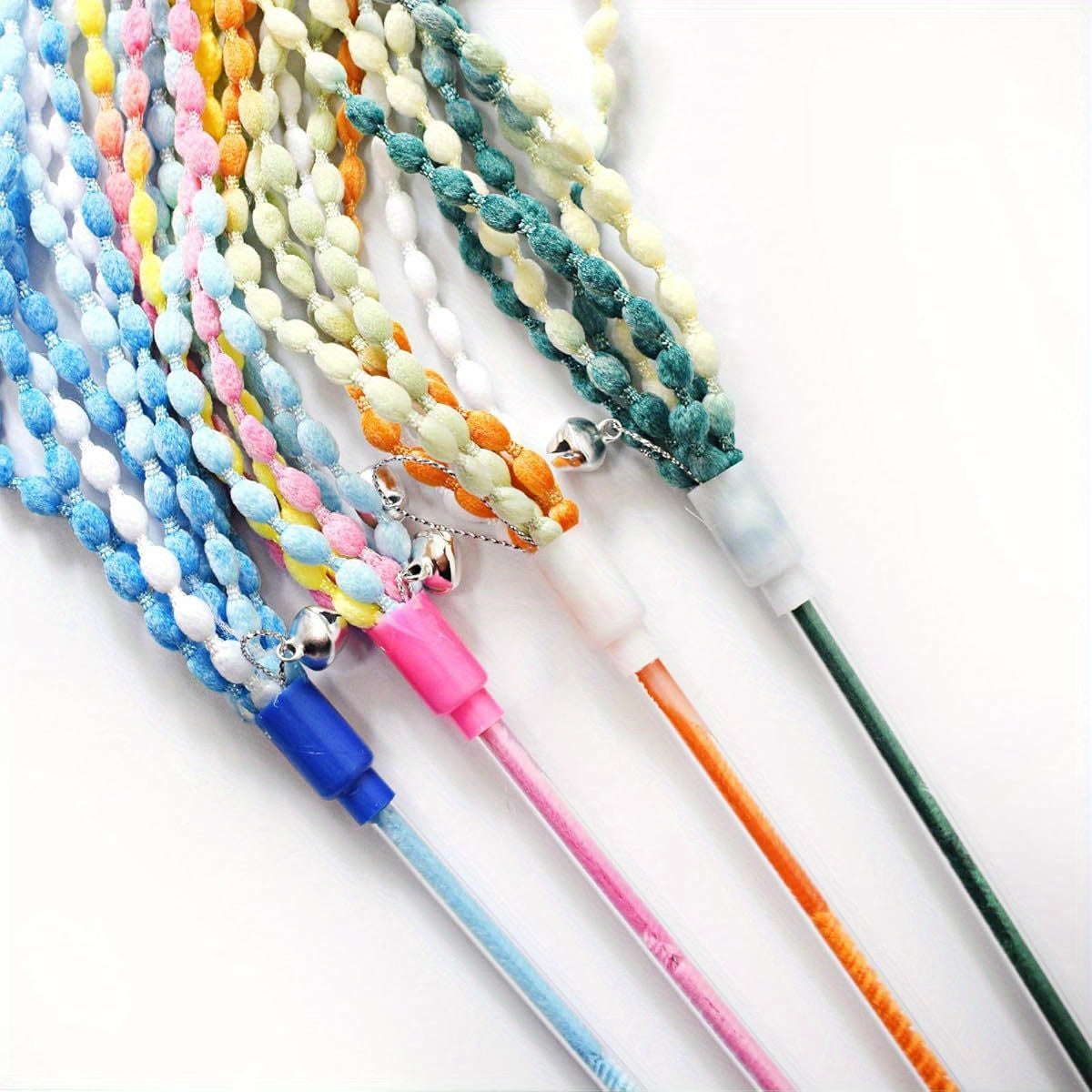 4 Pack Interactive Cat Wand Toys with Plush Teasers Bells and Ribbons for Indoor Play