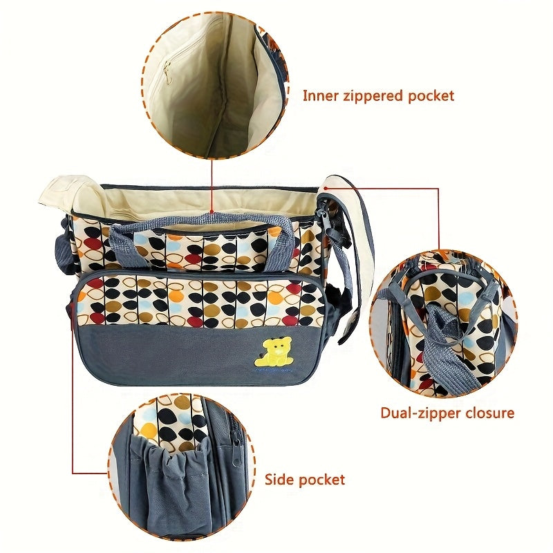5 Piece Nappy Diaper Bag Set with Changing Pad and Insulated Pockets for Travel