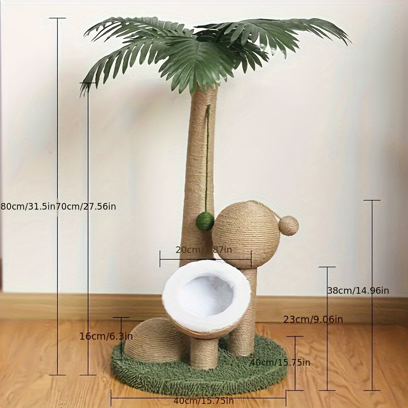 Tropical Palm Tree Cat Tower with Cozy Cat House and Sisal Rope Scratching Post