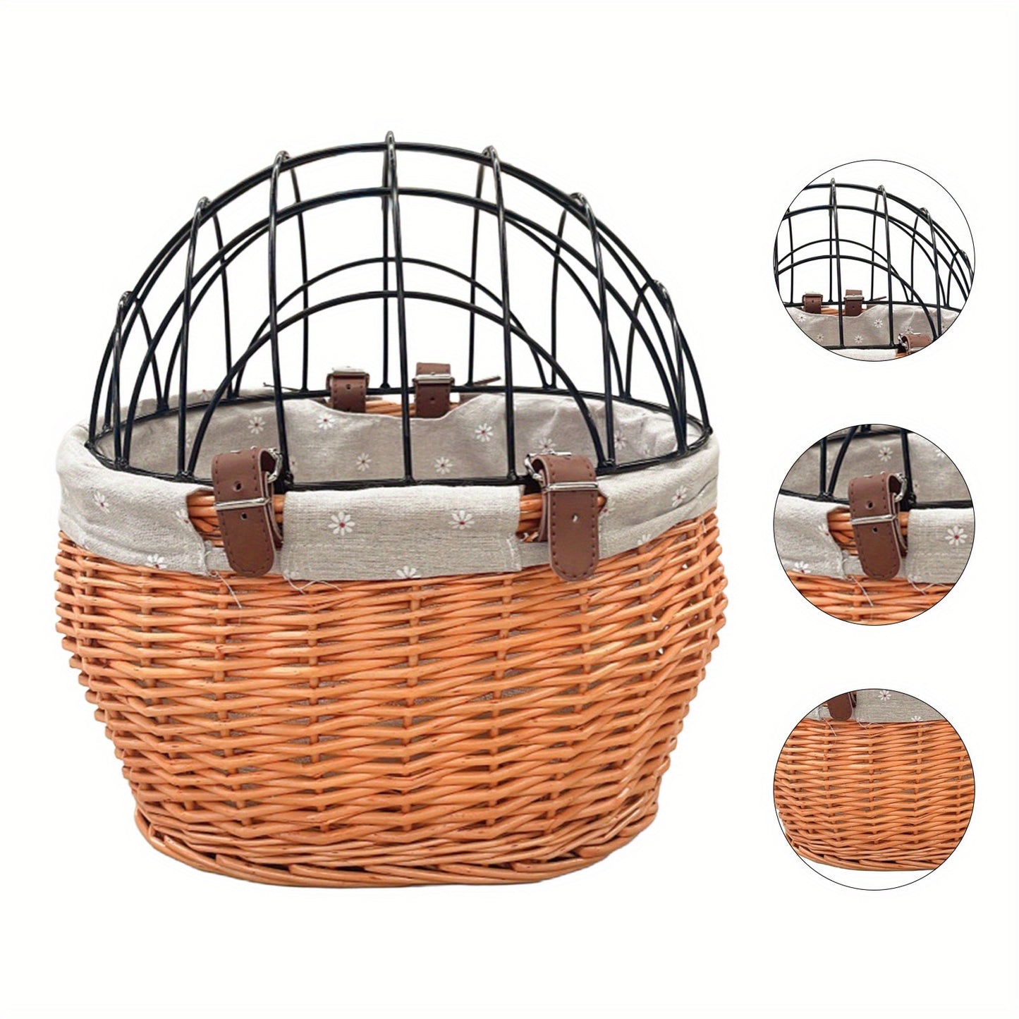 Wrought Iron And Wicker Pet Bike Basket With Lid Front