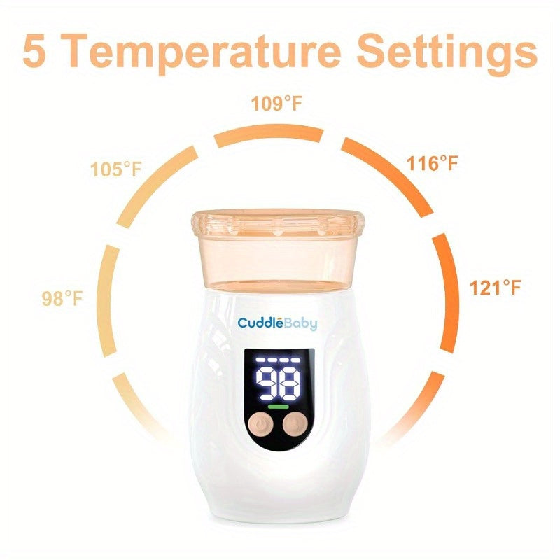 CuddleyBaby Portable Cordless Baby Bottle Warmer with 8 Adapters and 5 Temperature Settings
