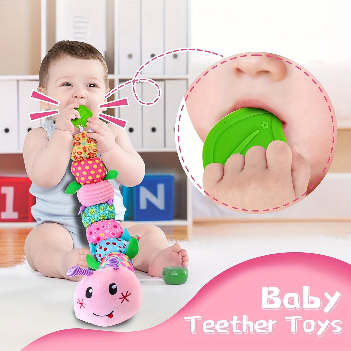 5pcs Infant Baby Musical Stuffed Animal Toys with Rattle and Multi-Sensory Textures