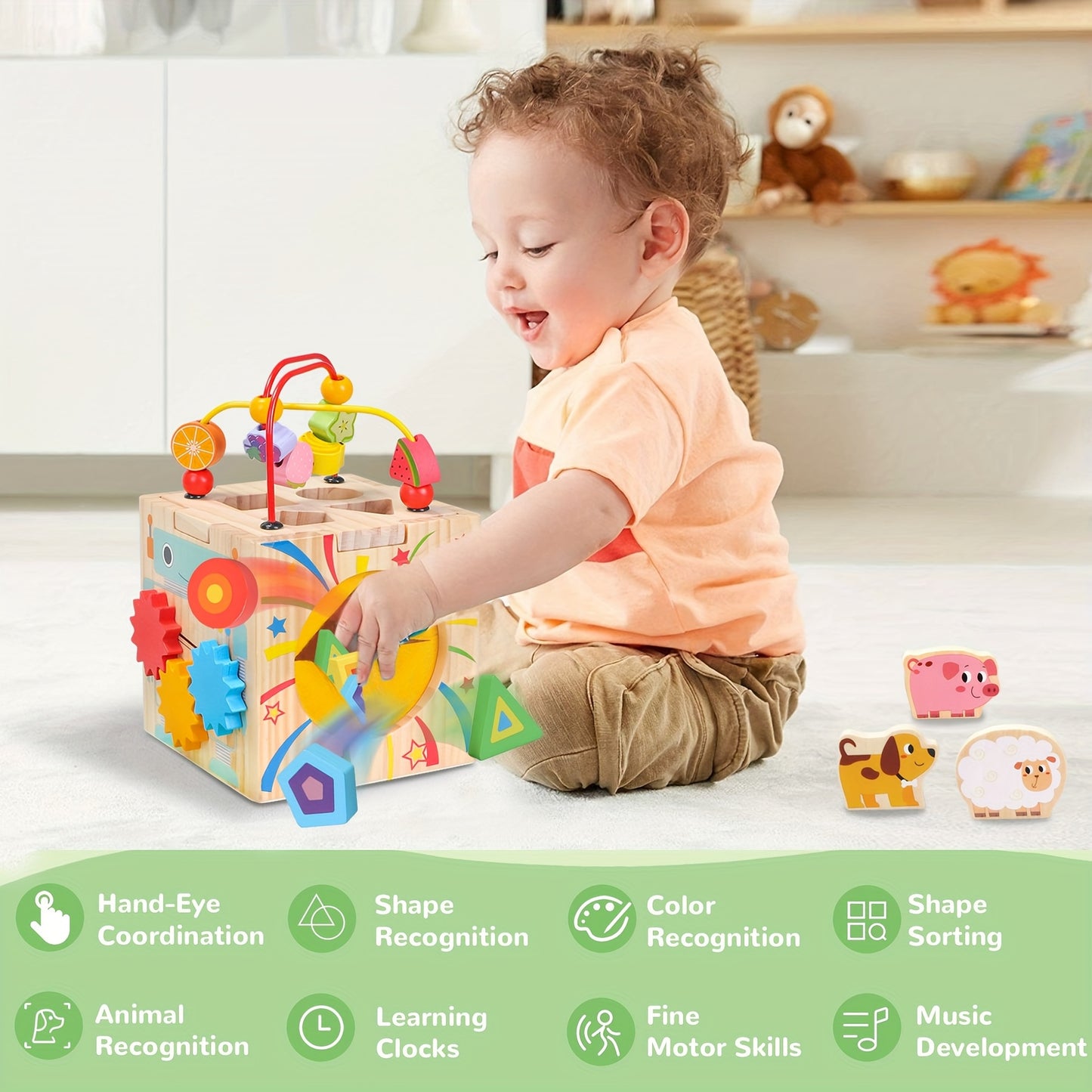 Orange And Yellow Bead Tower Toy With 16 Accessories For Early Education Fun