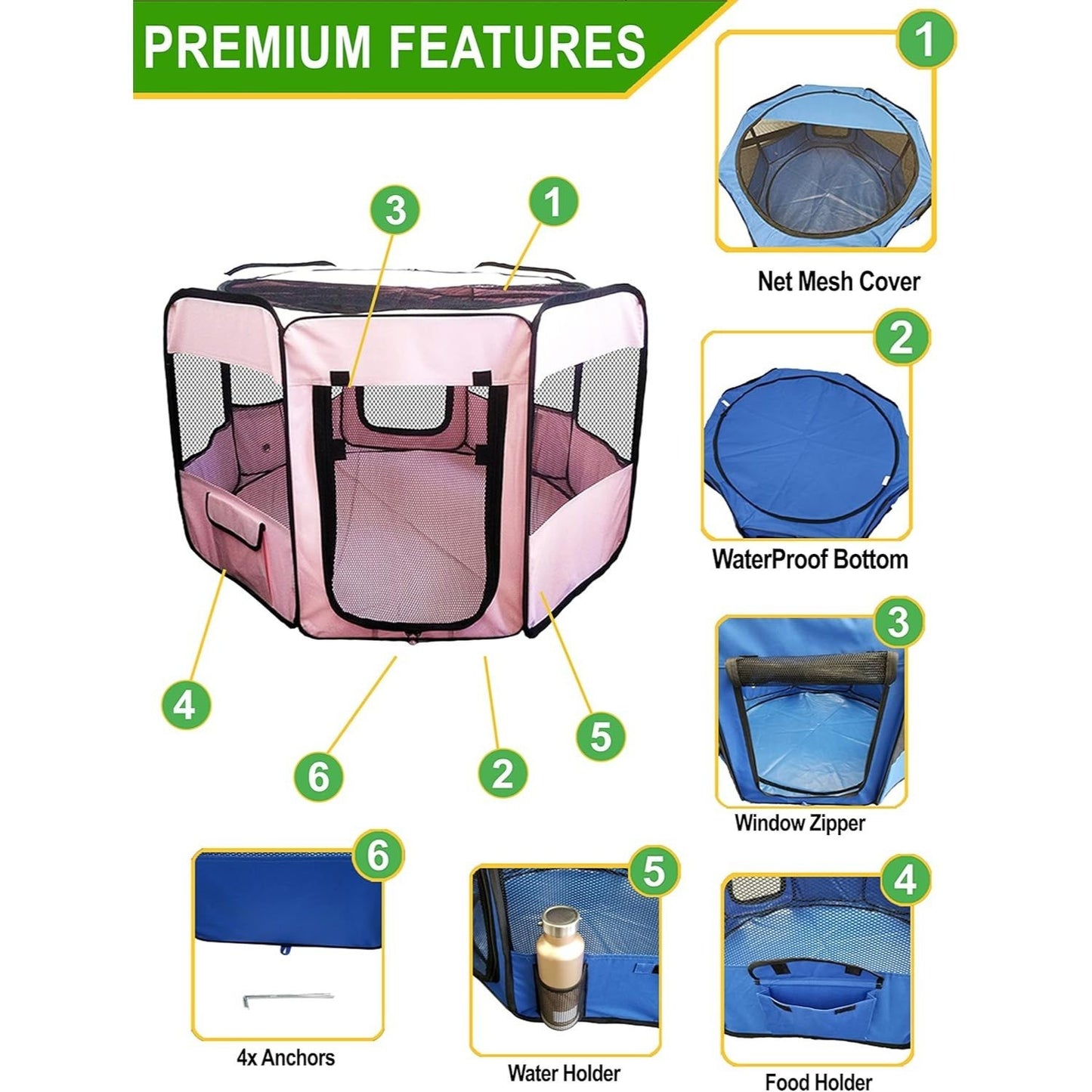 Portable Pet Playpen 45 Inch Large Puppy Kennel for Dogs and Cats Easy Storage Design